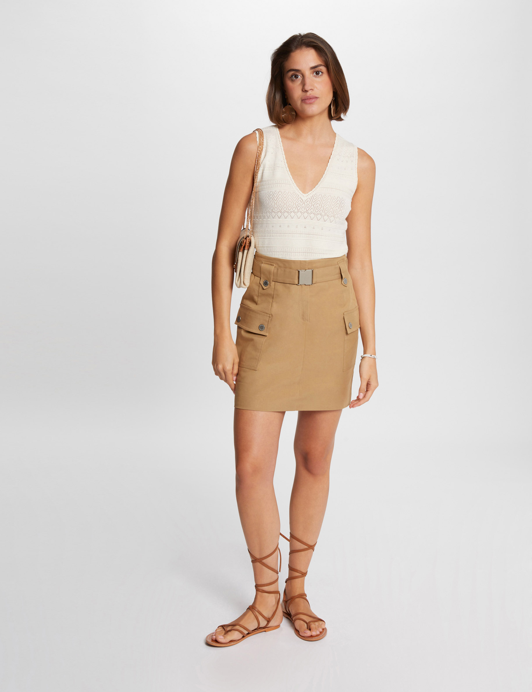 Mini skirt with flap pockets beige women