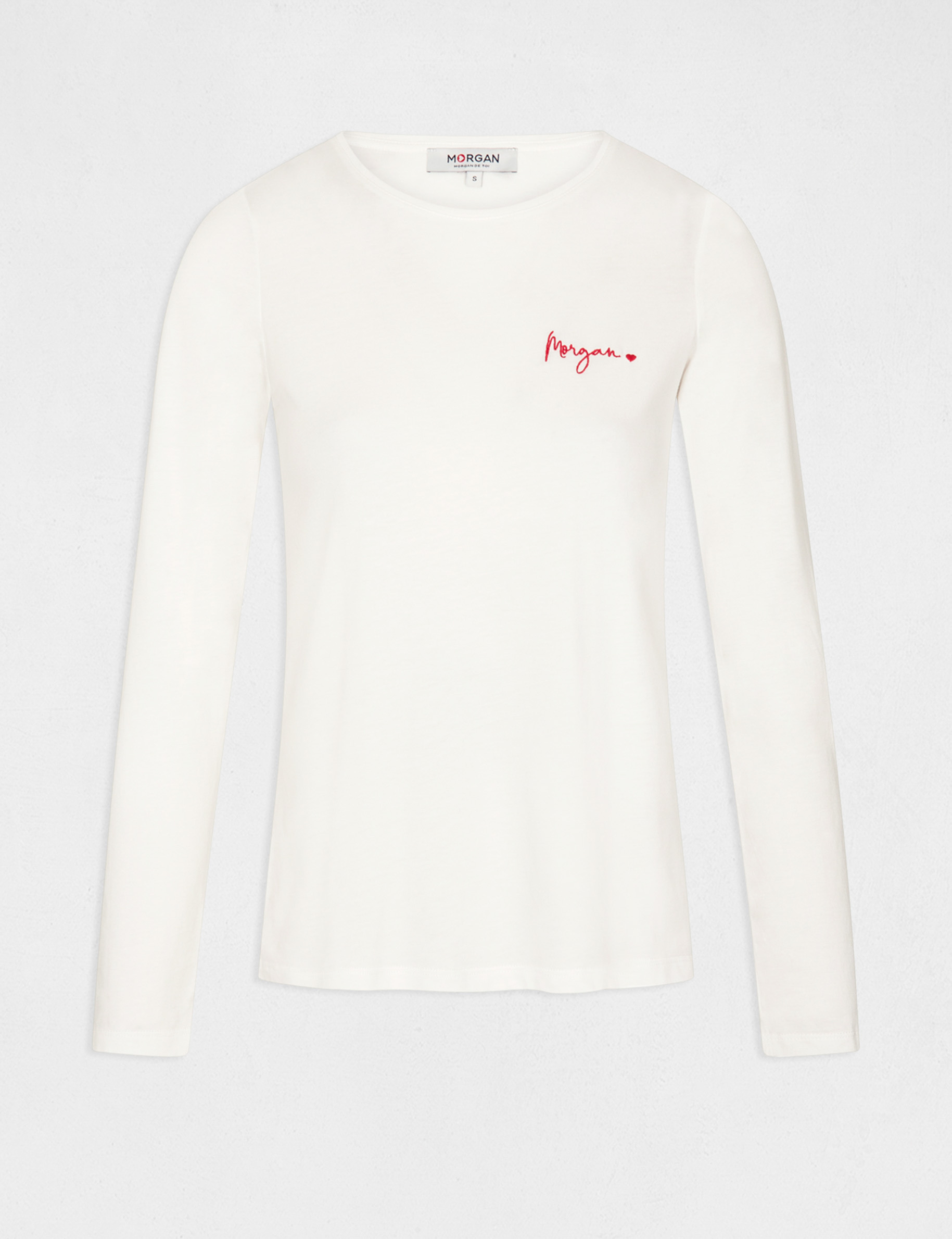 Long-sleeved t-shirt with embroidery ecru ladies'