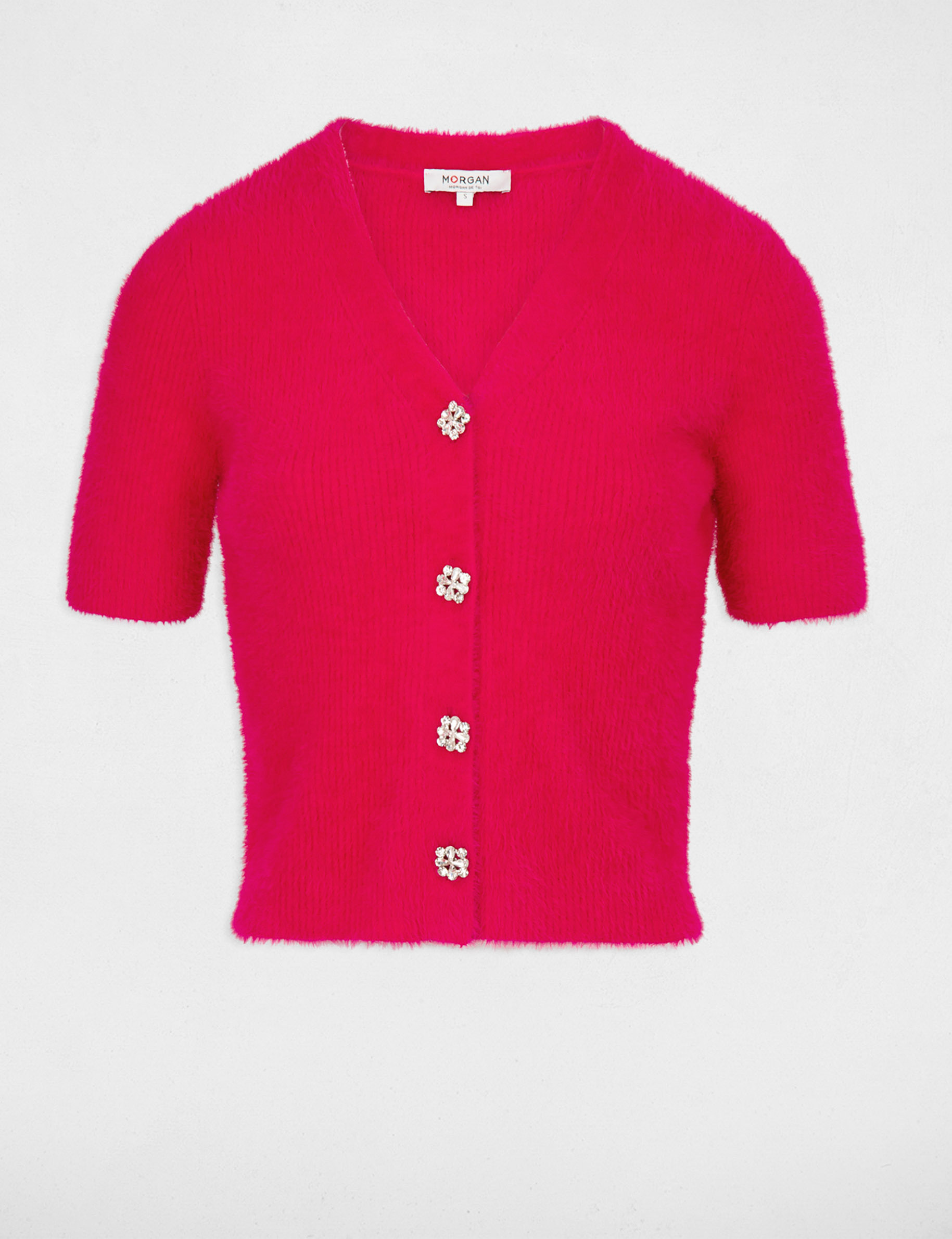 Short-sleeved jumper with buttons medium pink ladies'