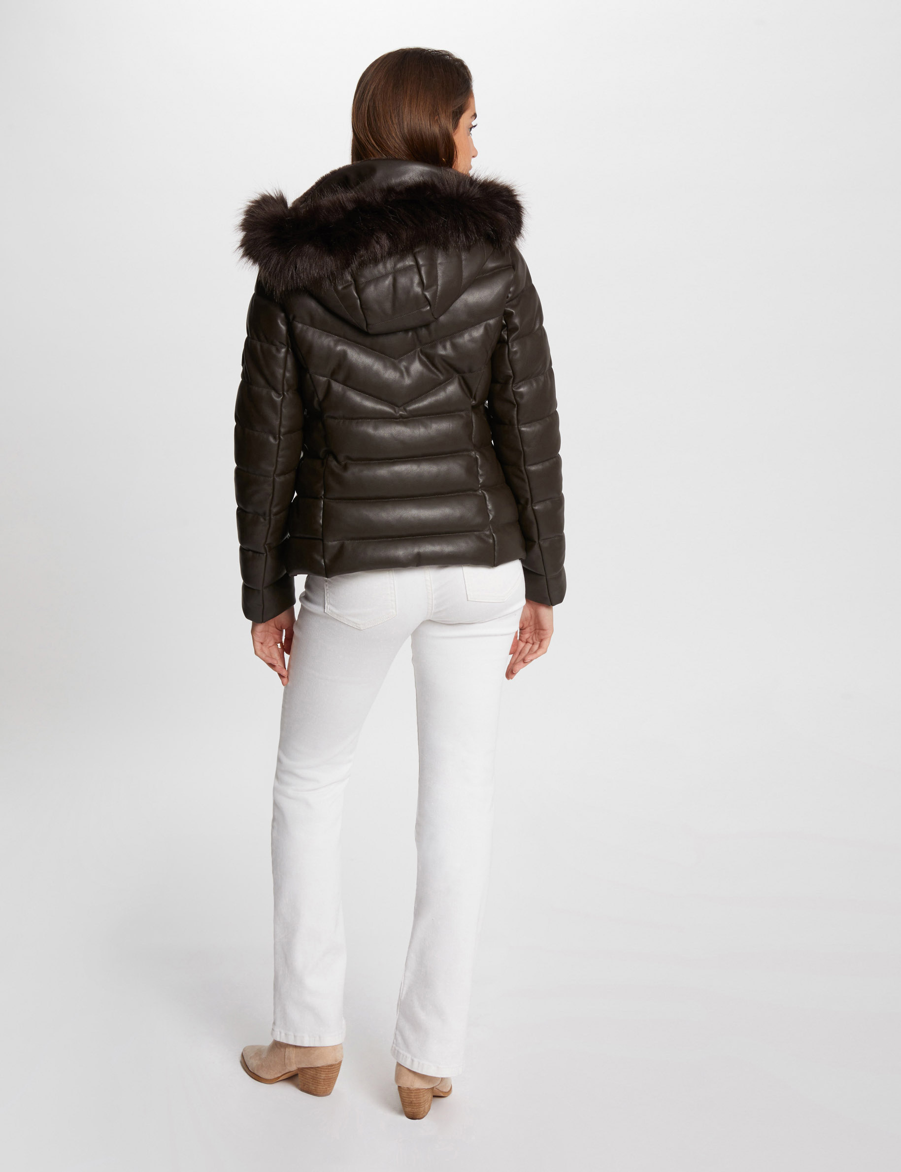 Faux leather padded jacket brown women