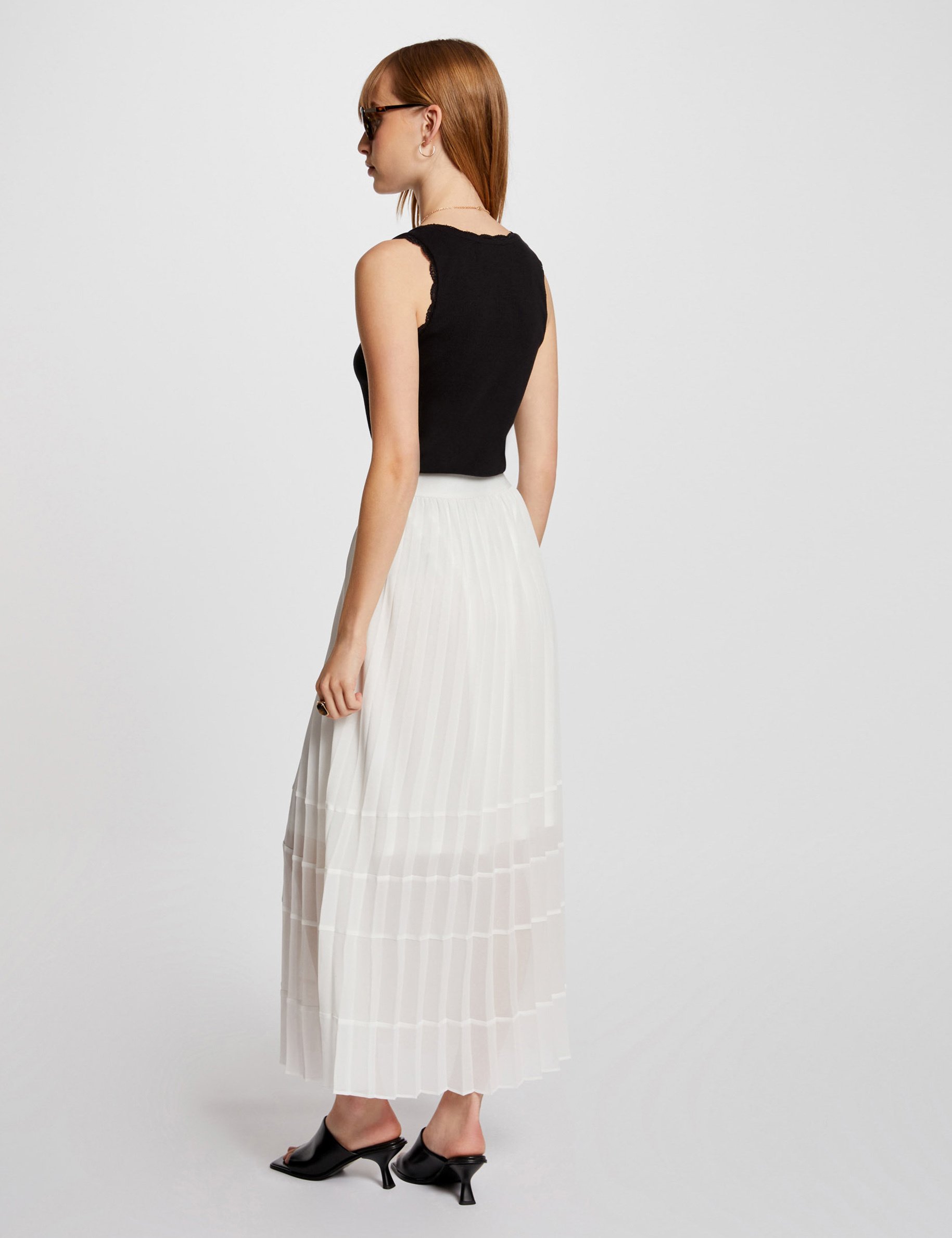 Maxi pleated A-line skirt ivory women