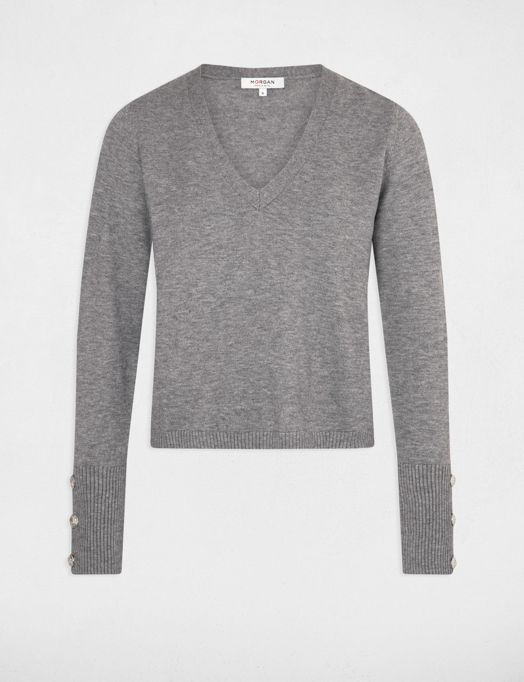 Long-sleeved jumper V-neck mid-grey women