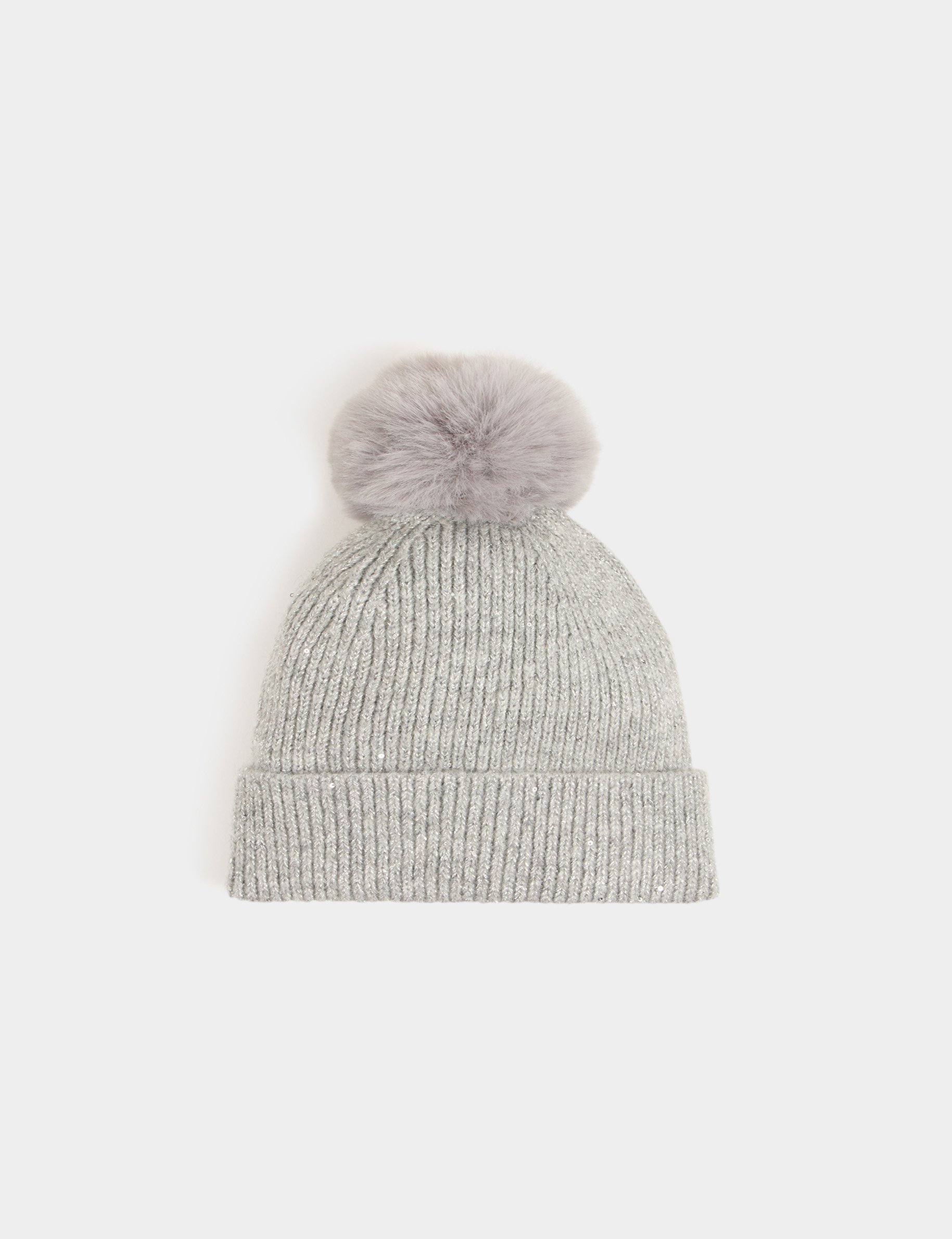 Beanie pom-pom and sequins mid-grey ladies'