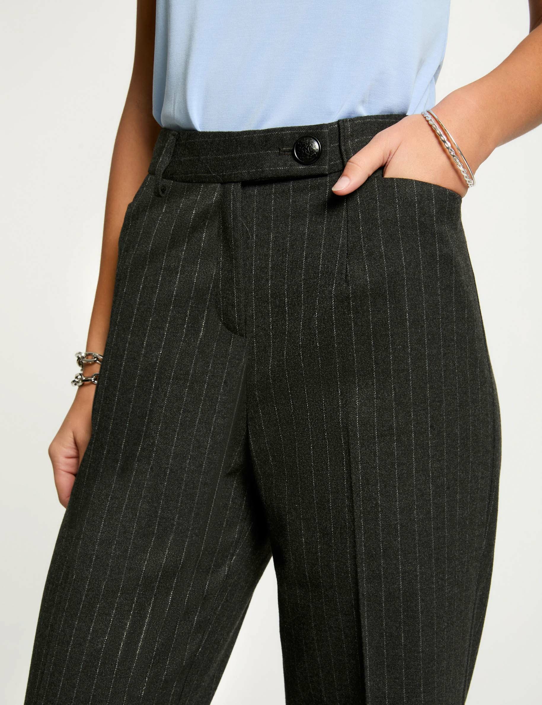 Striped wide leg trousers anthracite grey women