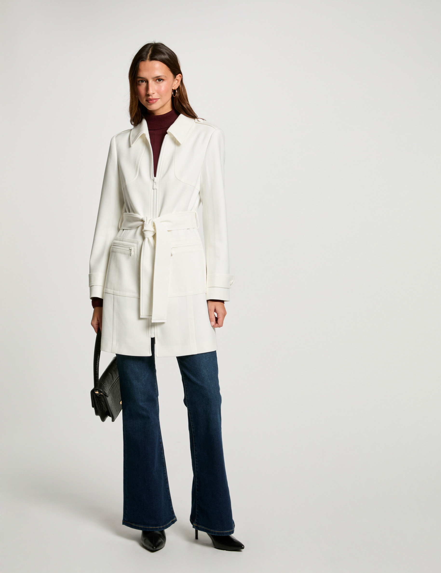 Zipped long coat white women