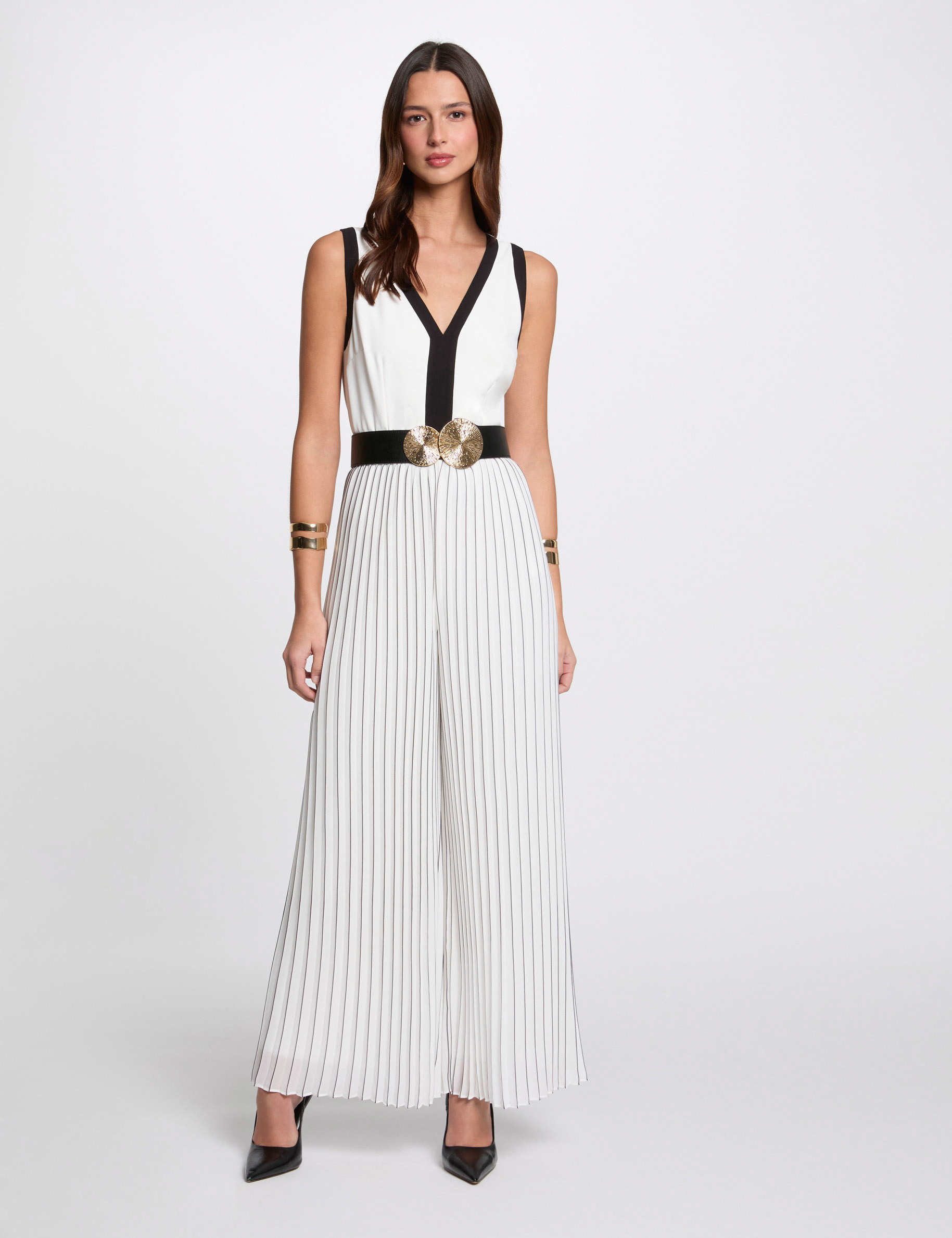 Pleated jumpsuit white women