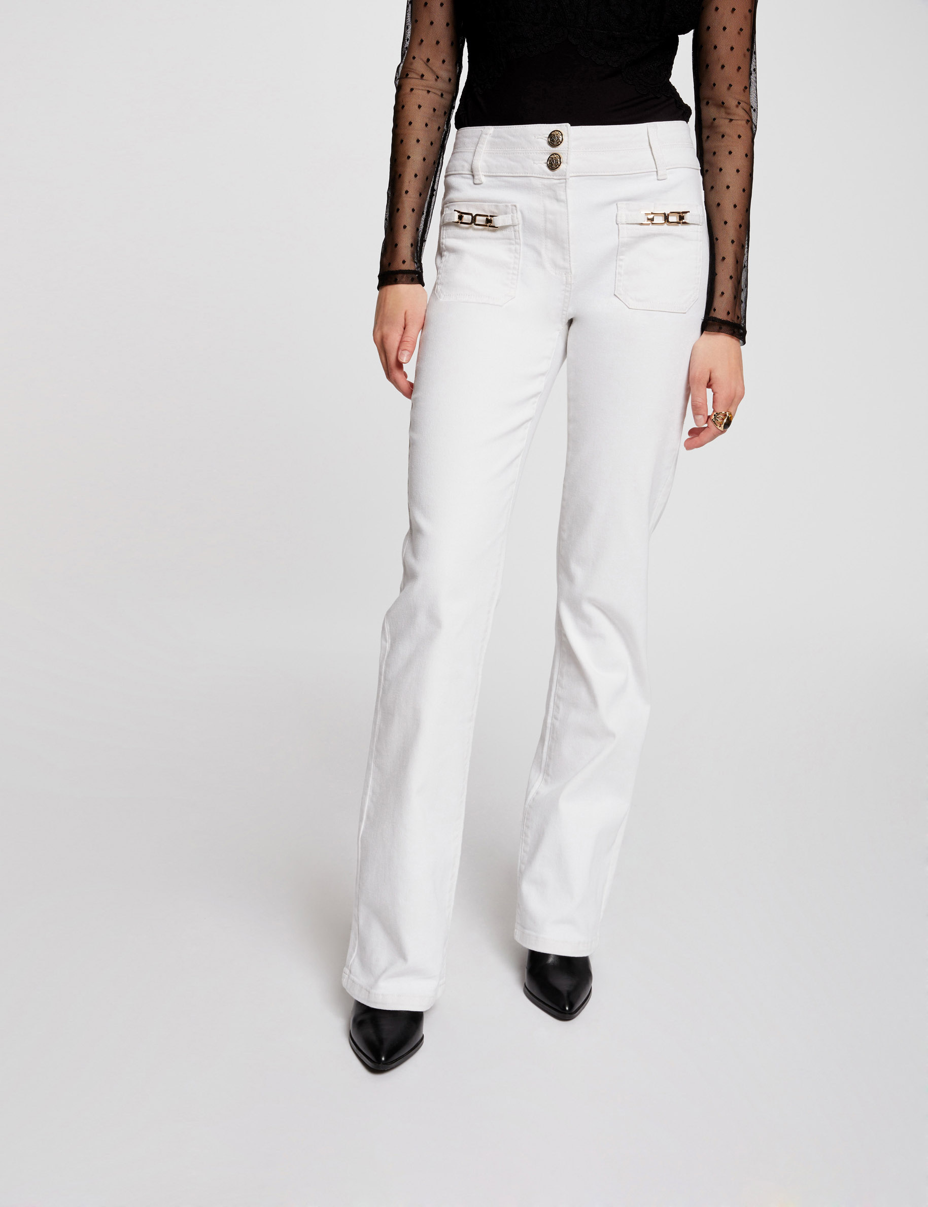 Jeans bootcut avec ornements ivoire femme