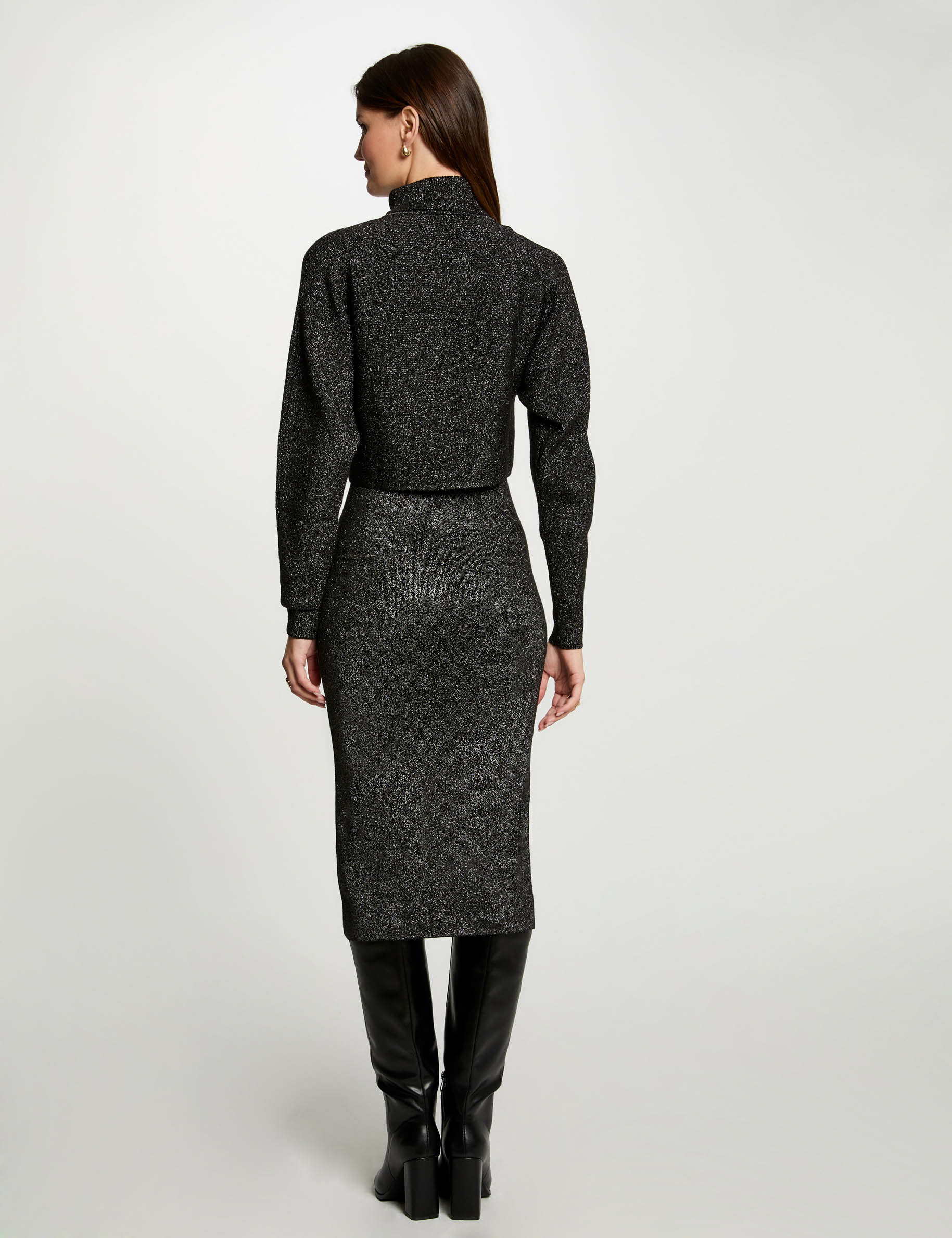 Fitted 2 in 1 knitted dress anthracite grey women