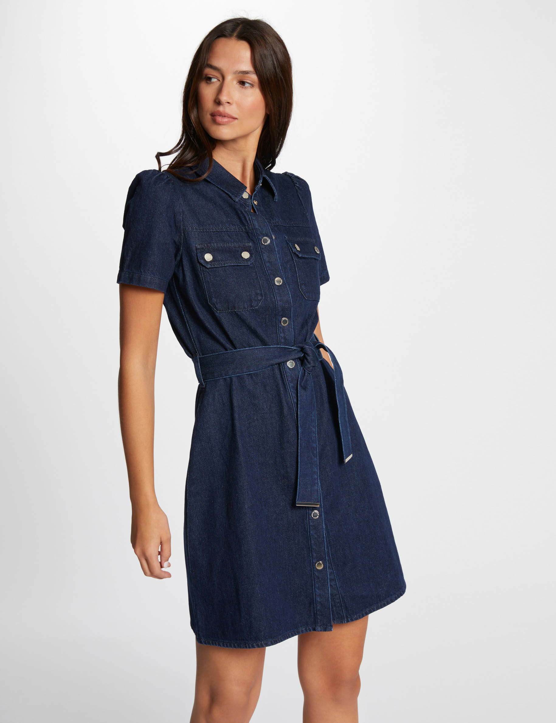 Straight mini denim dress raw denim women