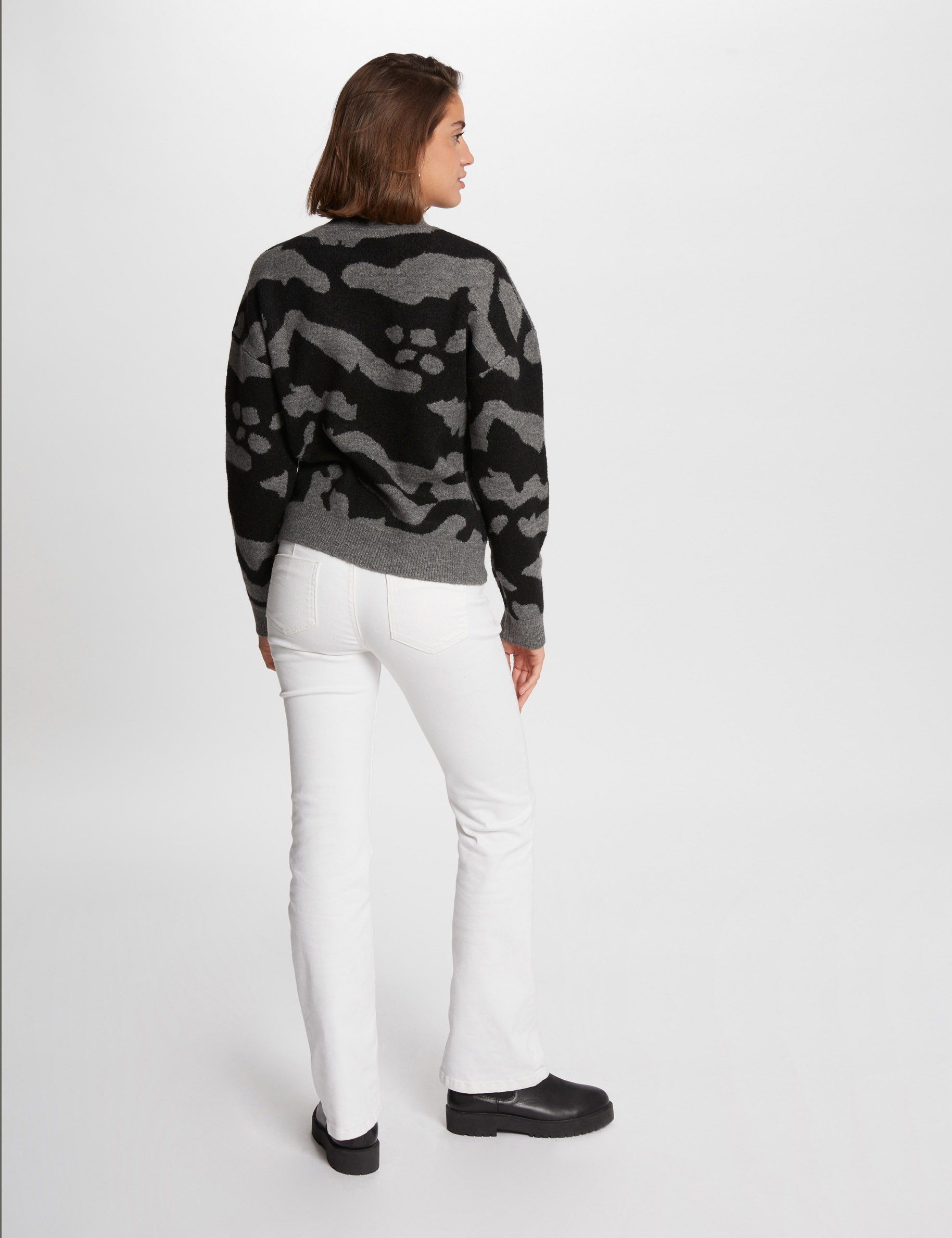 Printed jumper high collar anthracite grey women