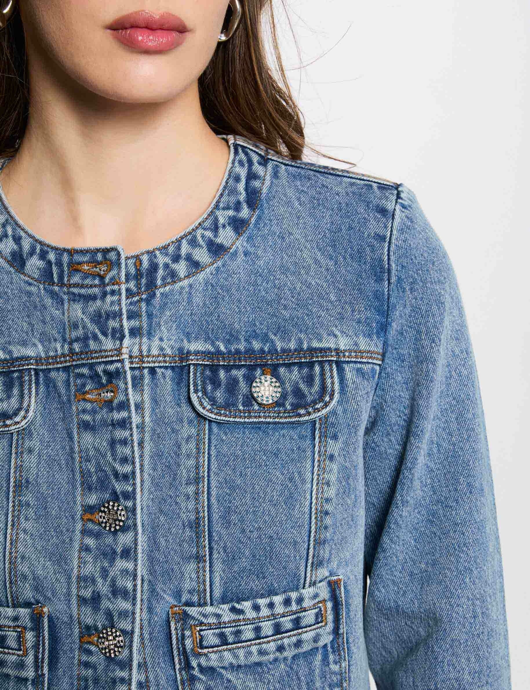 Short denim jacket heavy stone wash denim women