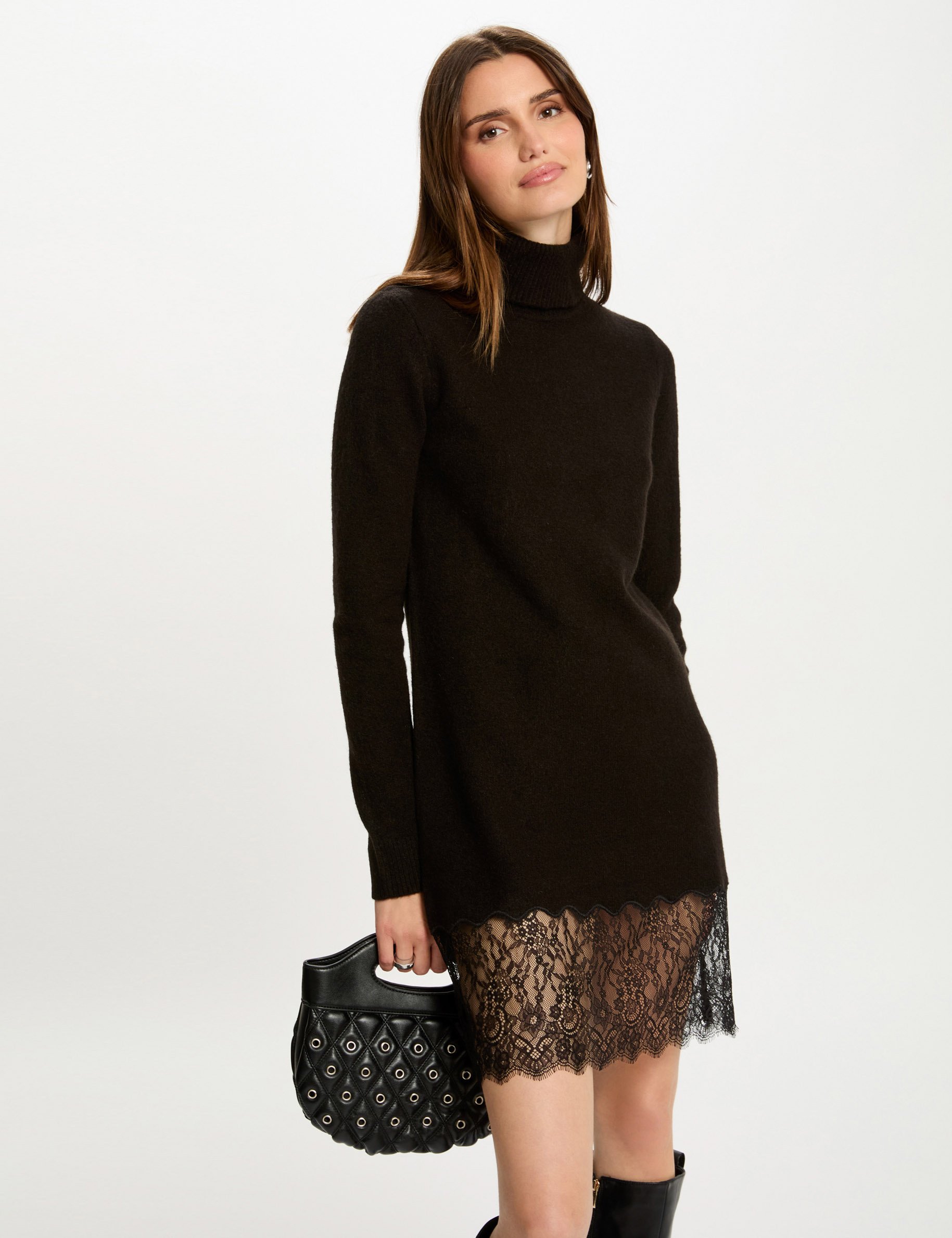 Fitted mini knitted dress black women