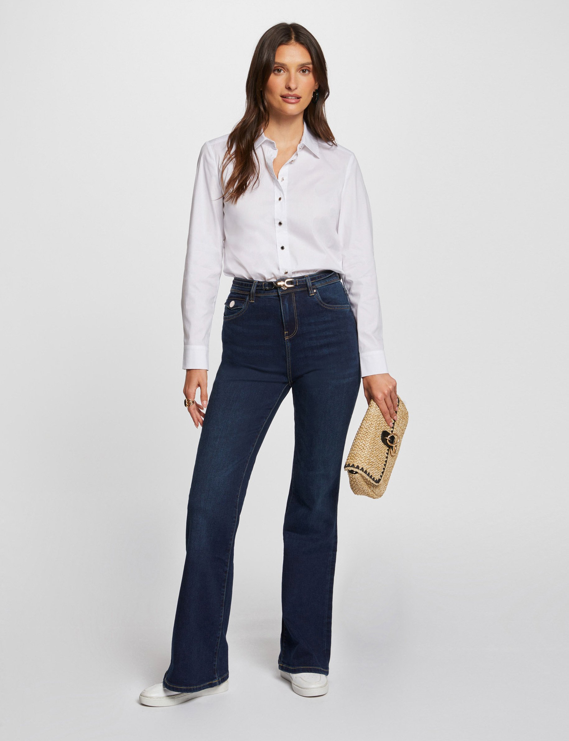 High-waisted flare jeans raw denim women