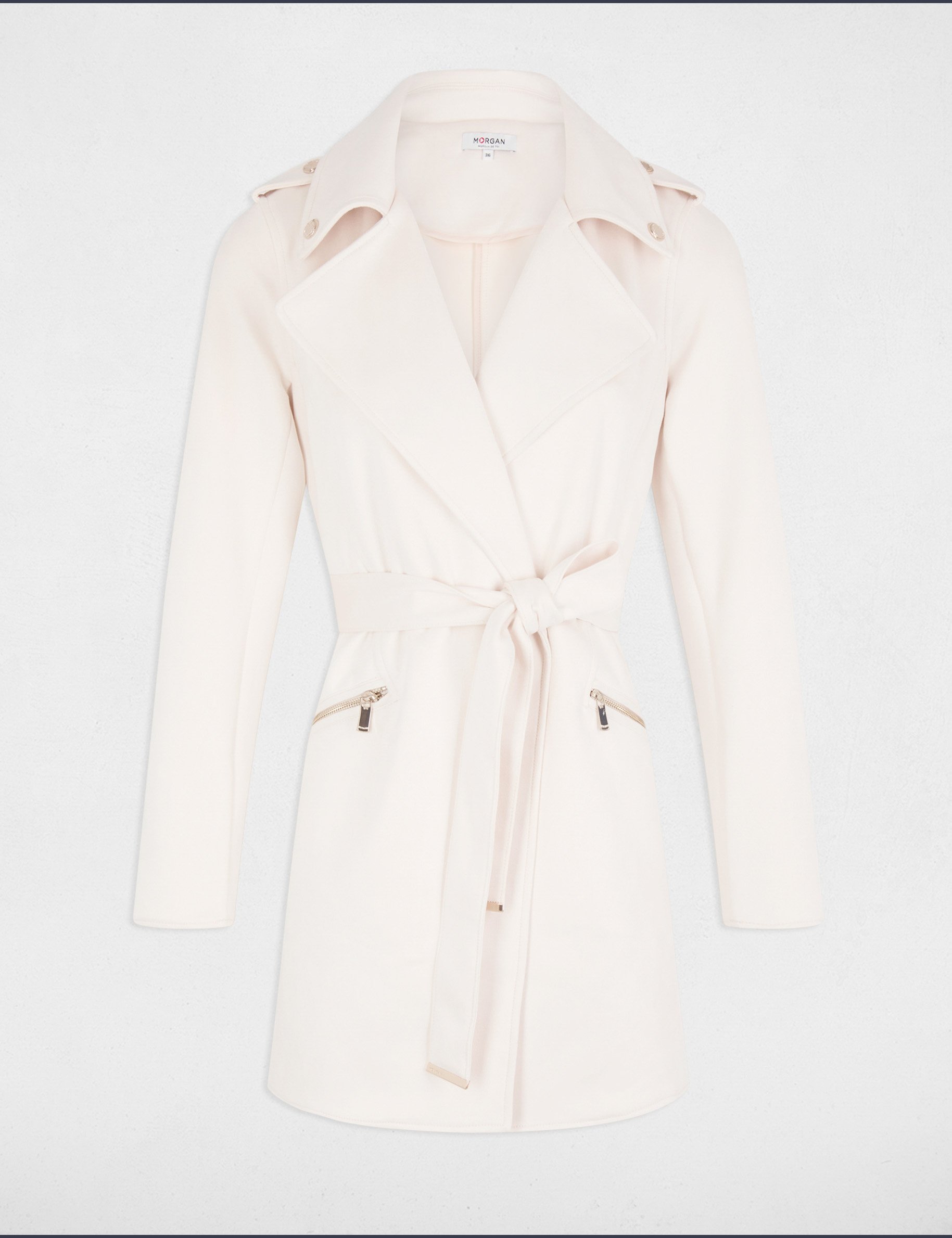 Belted long suede coat ivory women