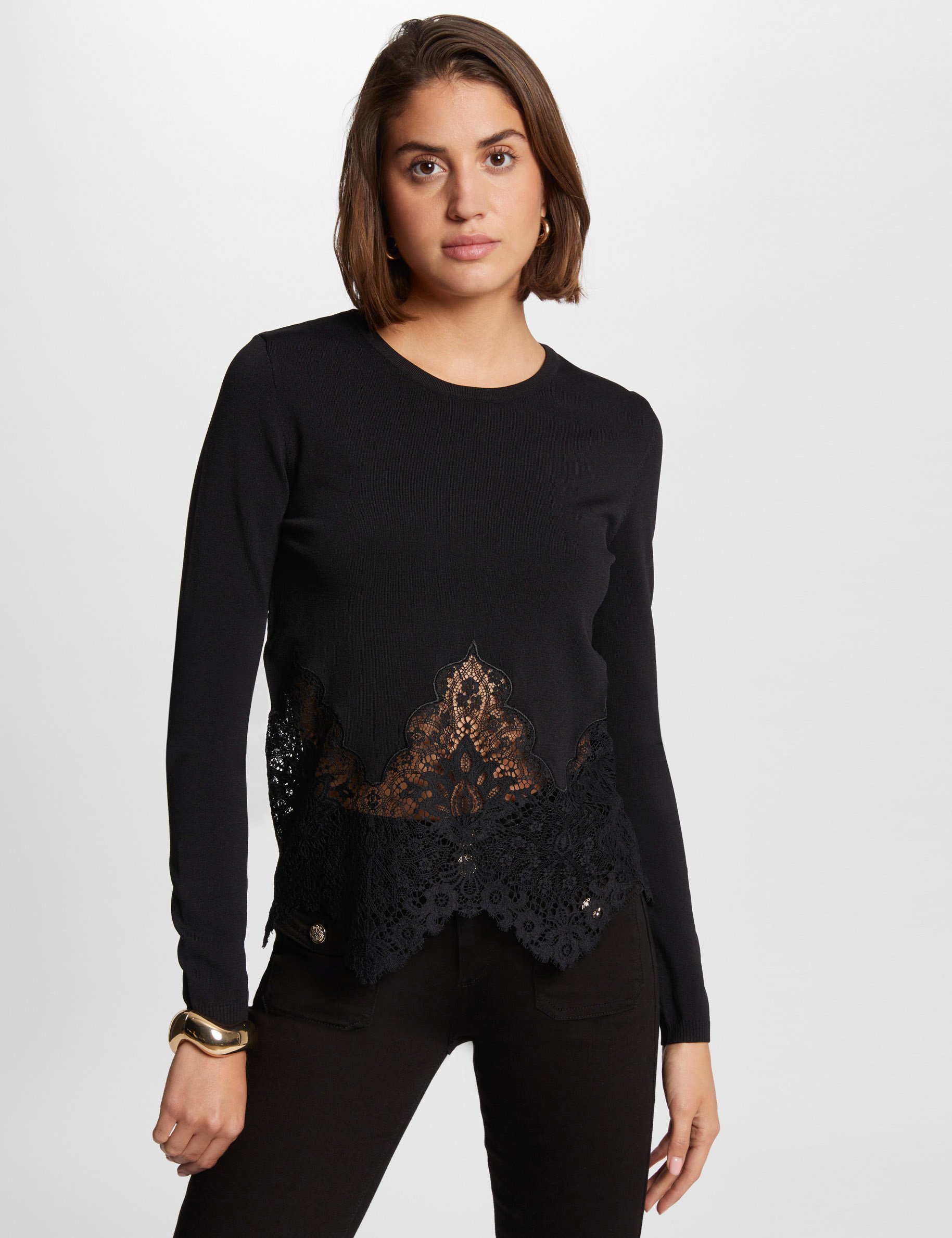 Jumper round neck and lace black women