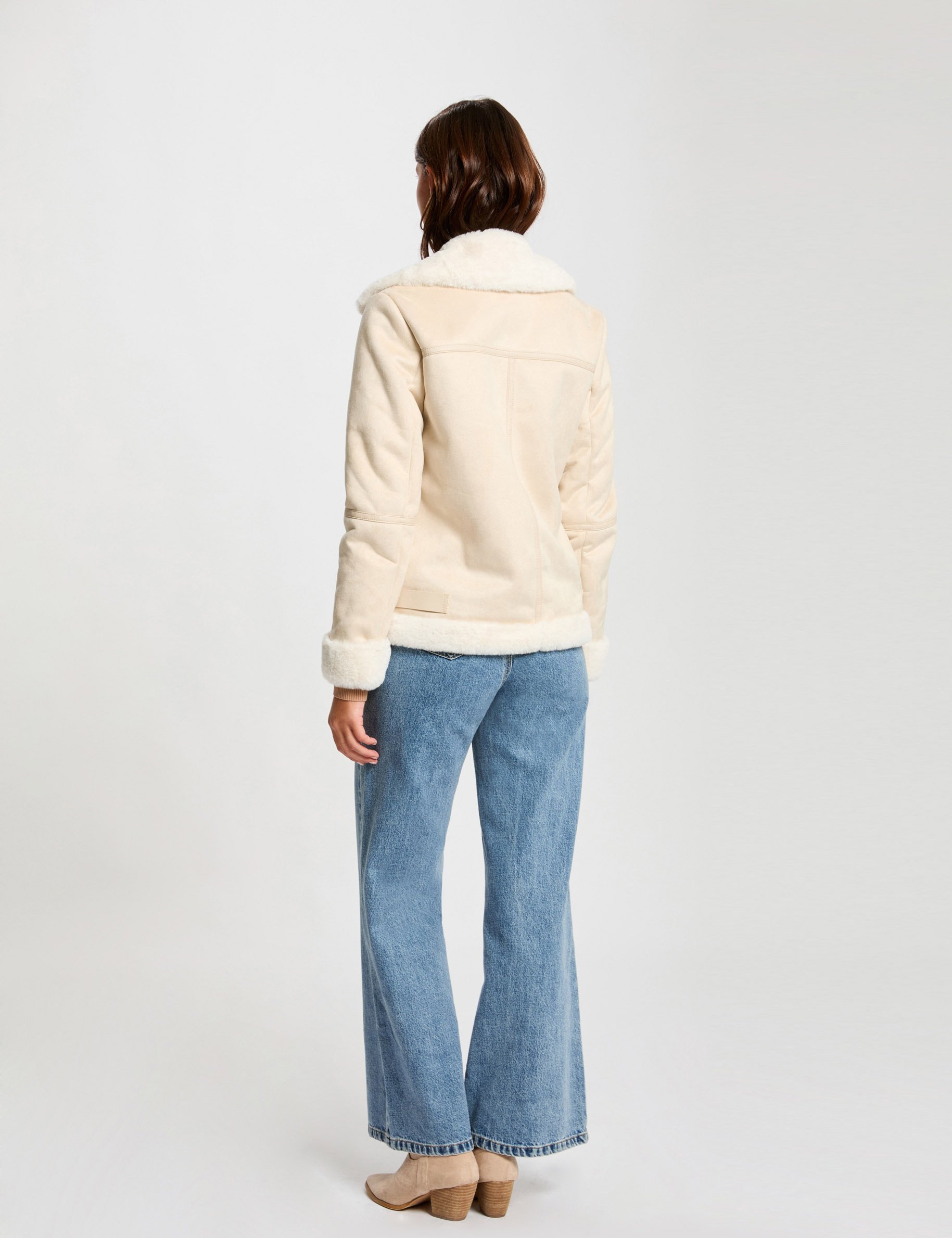 Zipped jacket suede effect ivory women