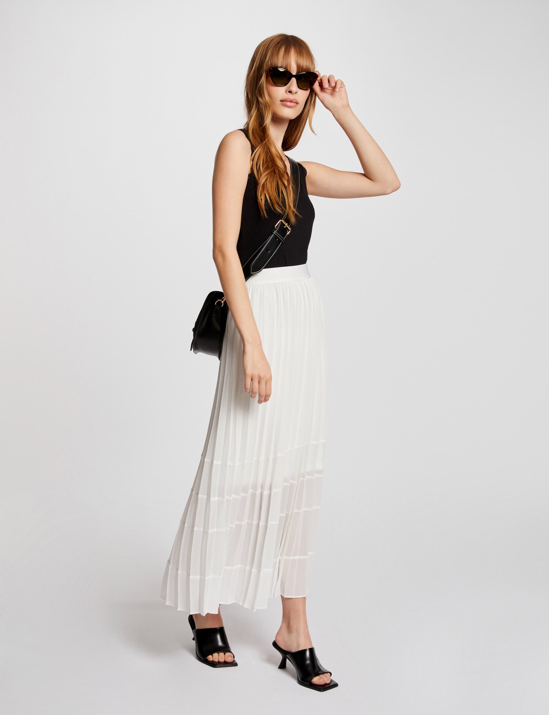 Maxi pleated A-line skirt ivory women