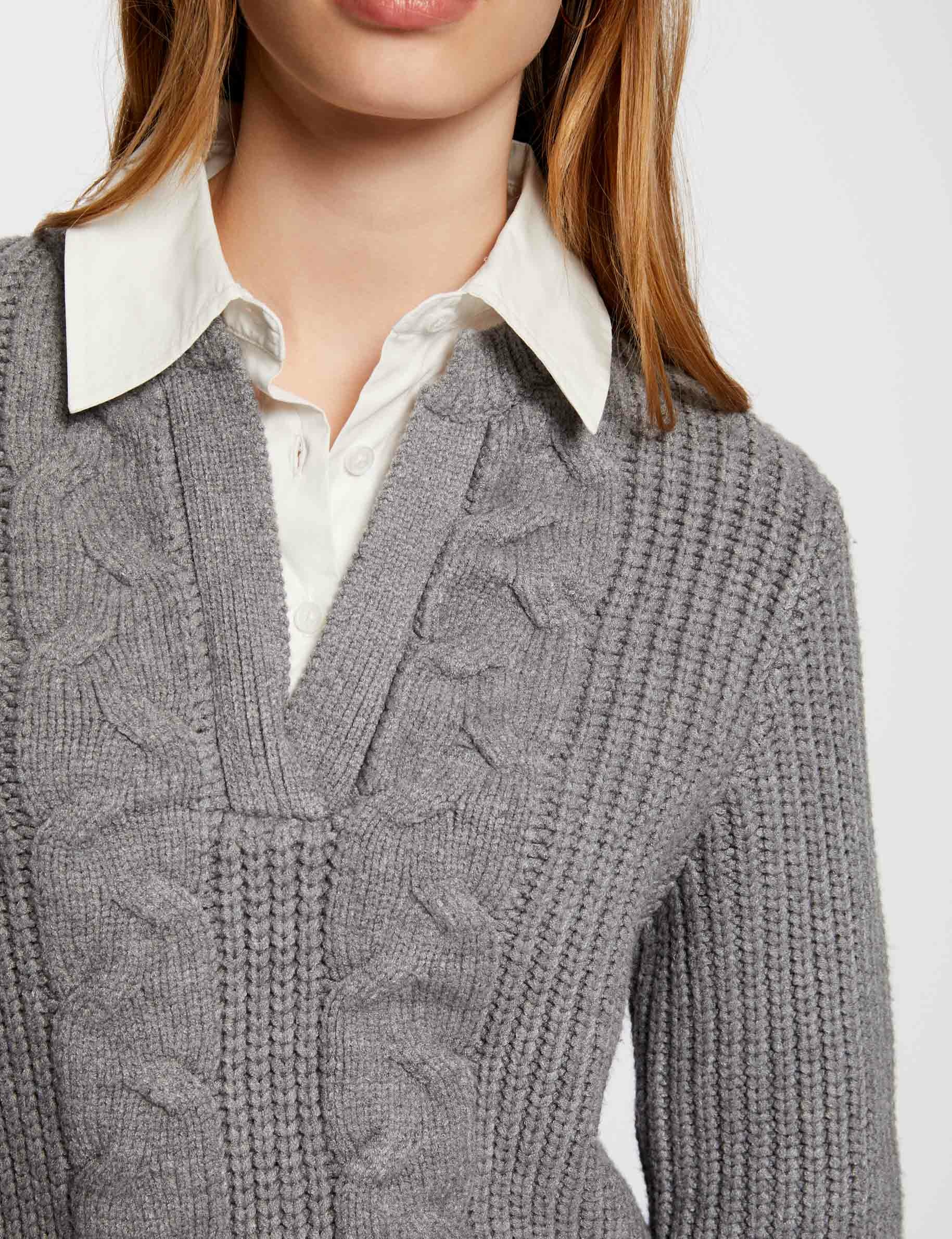 Jumper with shirt collar mid grey women Morgan