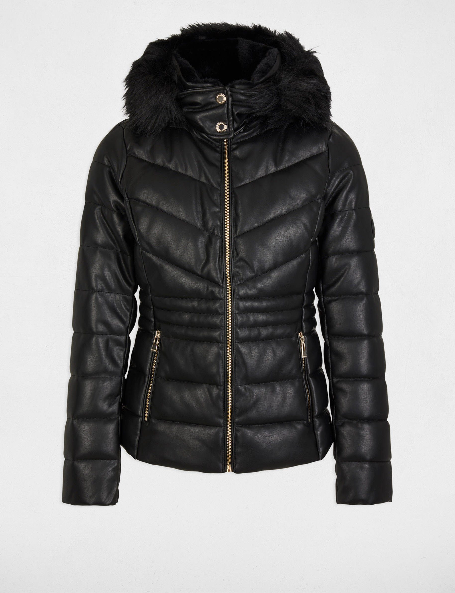 Faux leather padded jacket black women