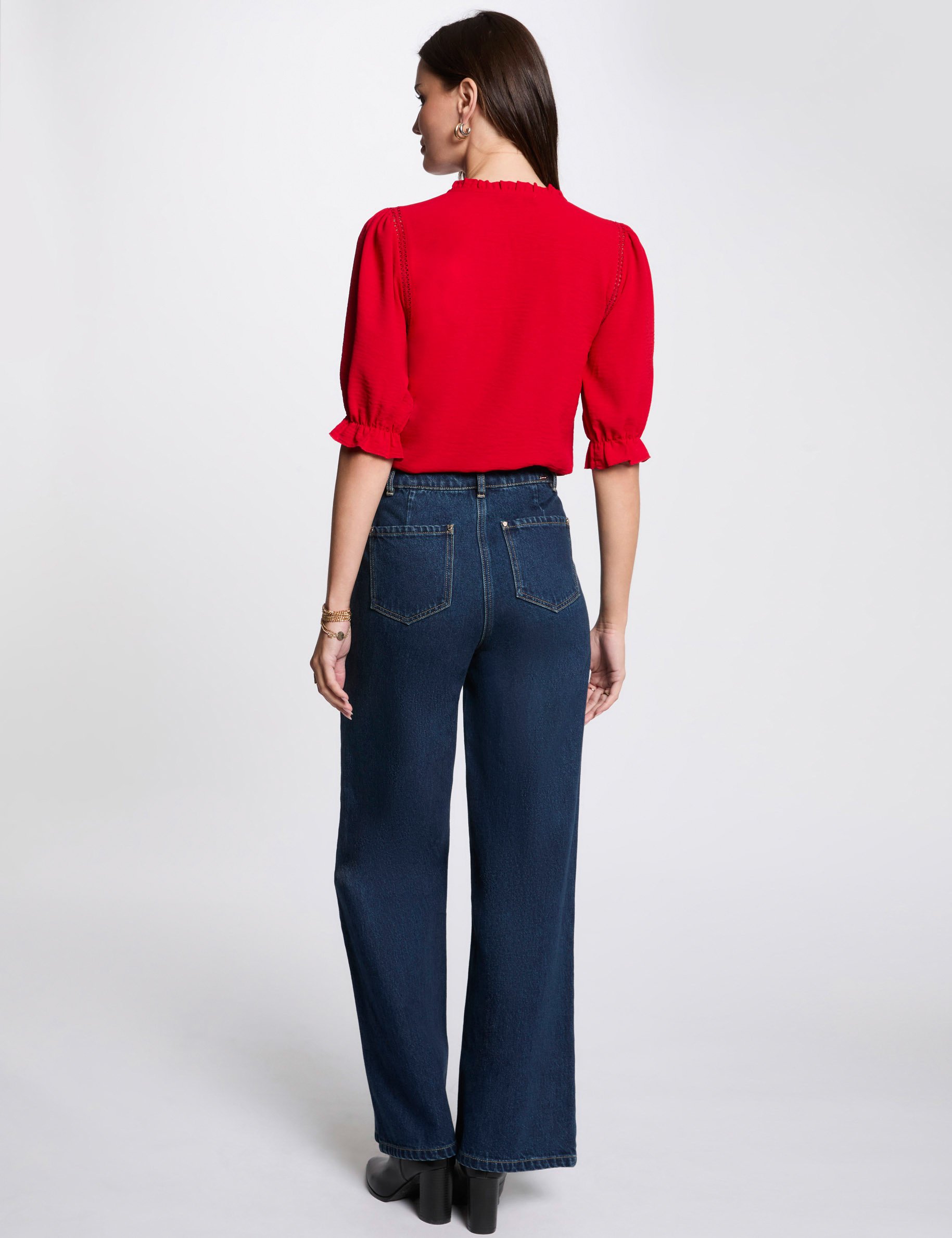 3/4-length sleeved blouse red women