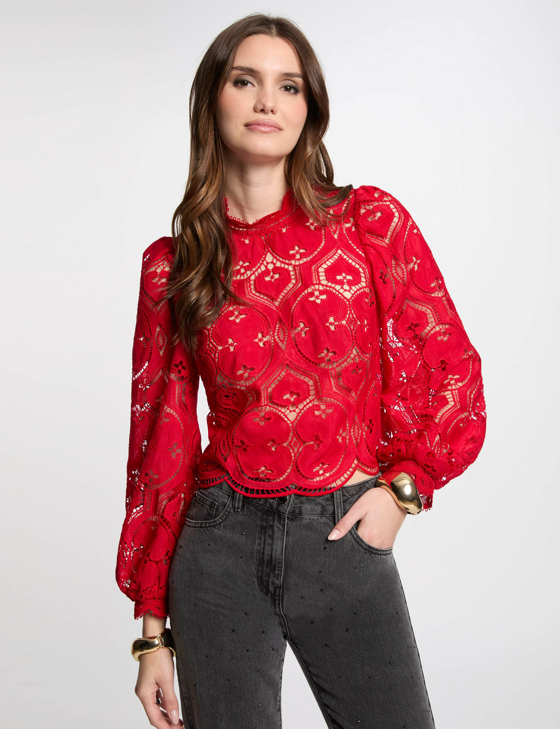 Long-sleeved blouse red women