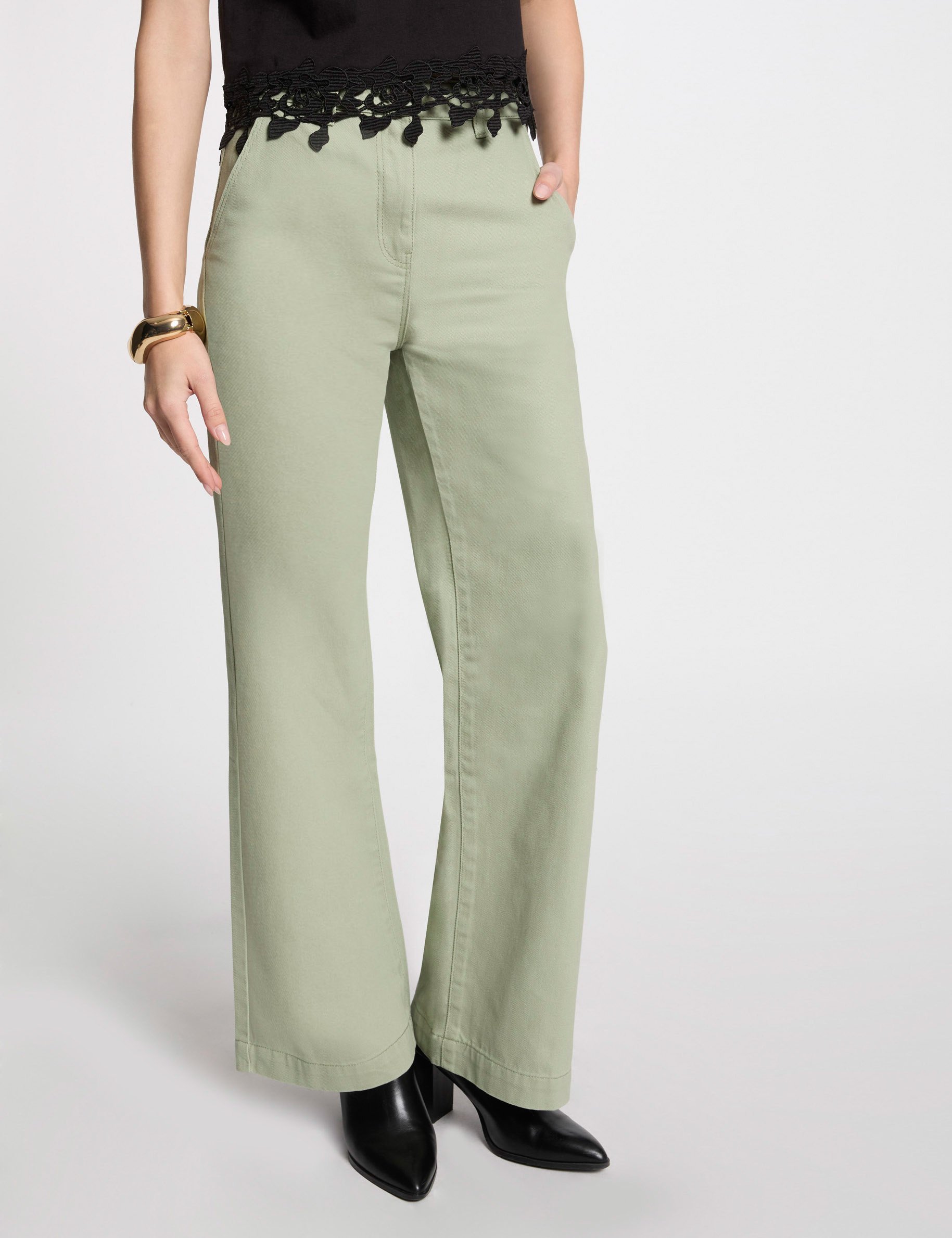 Wide leg jeans light green women