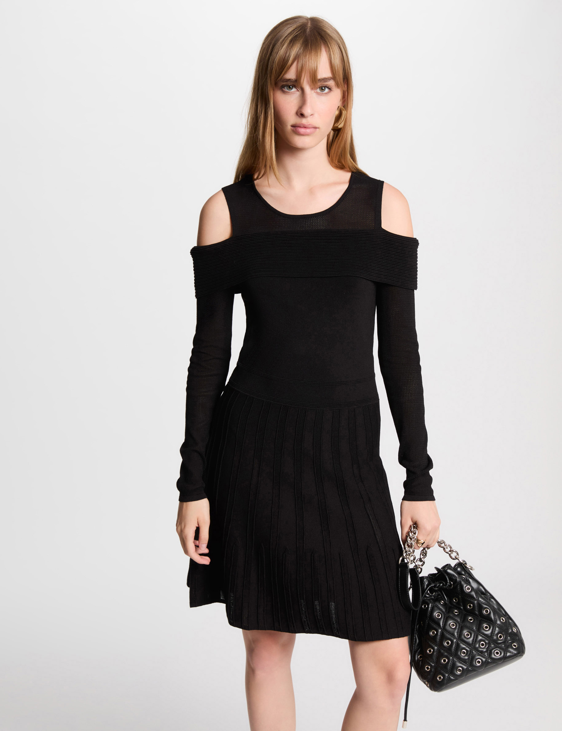 A-line mini knitted dress black women