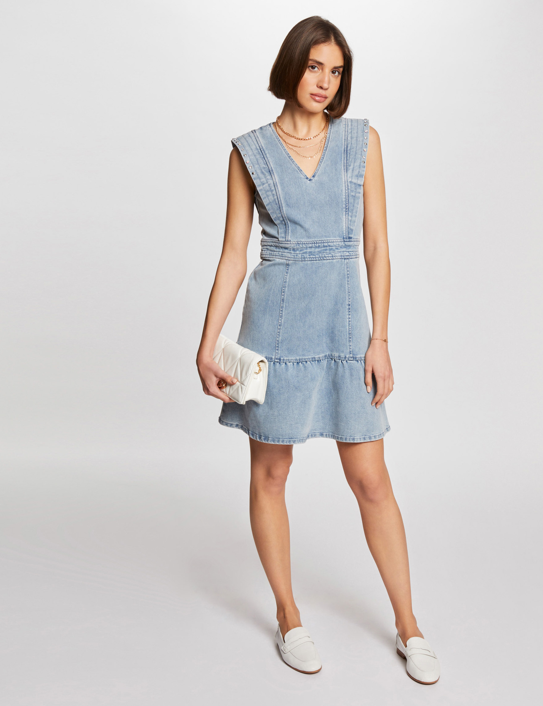 Robe courte patineuse en jean jean bleached femme