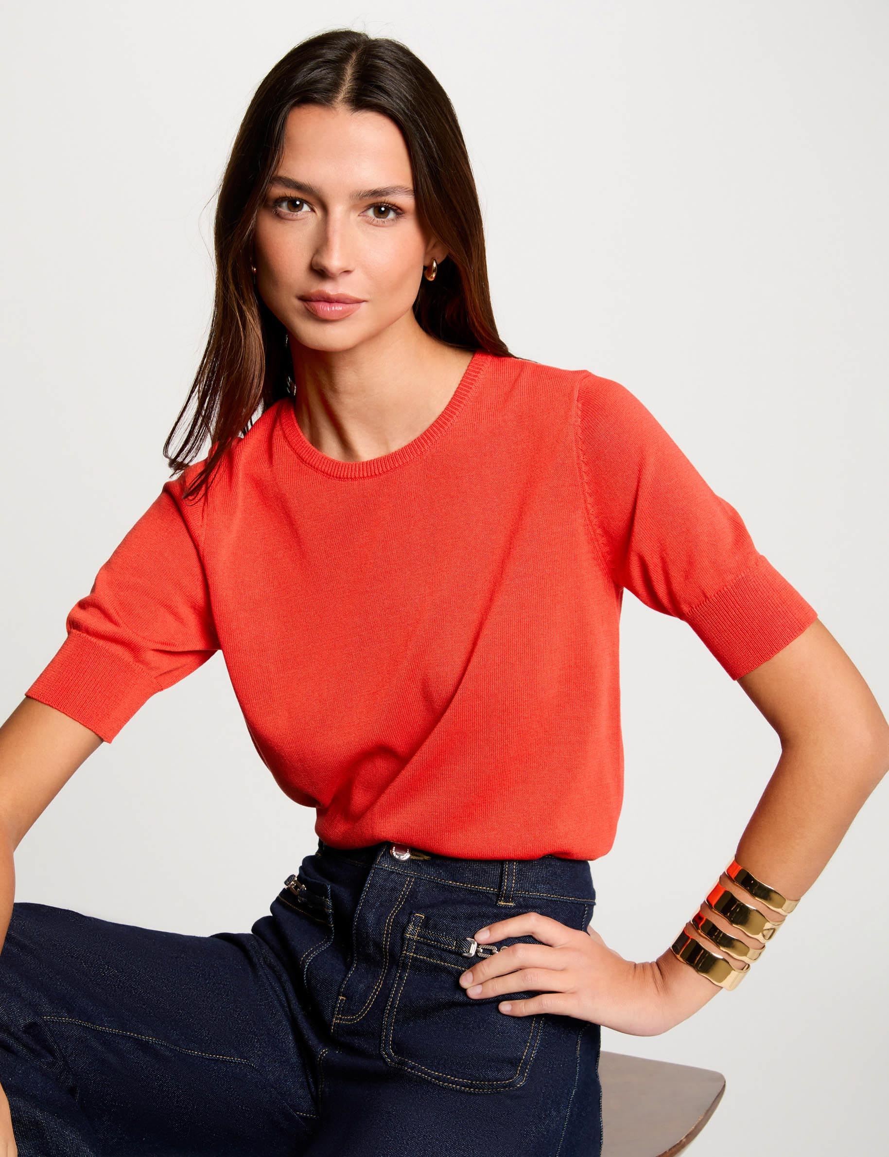 Short-sleeved jumper dark orange women