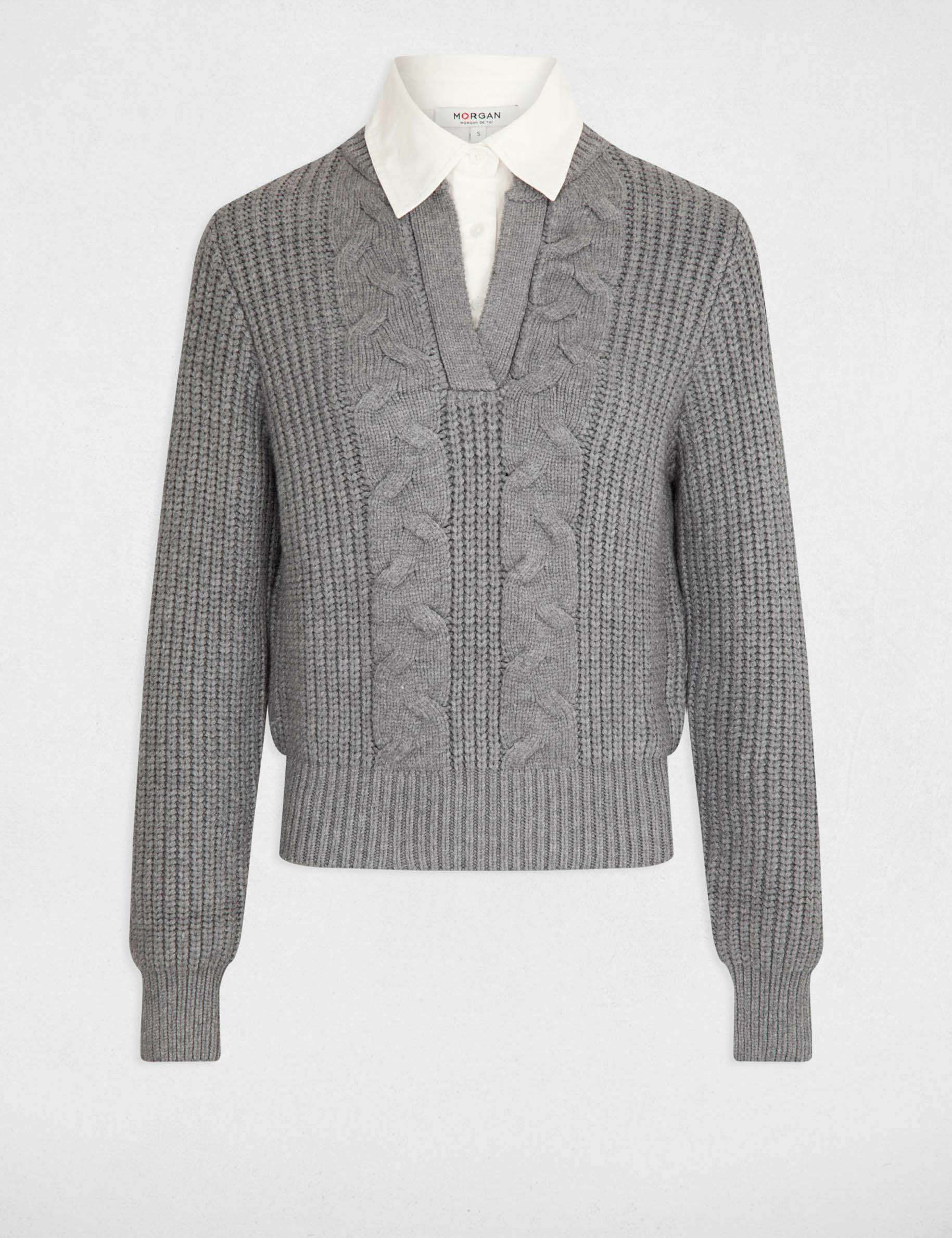 Jumper with shirt collar mid-grey women