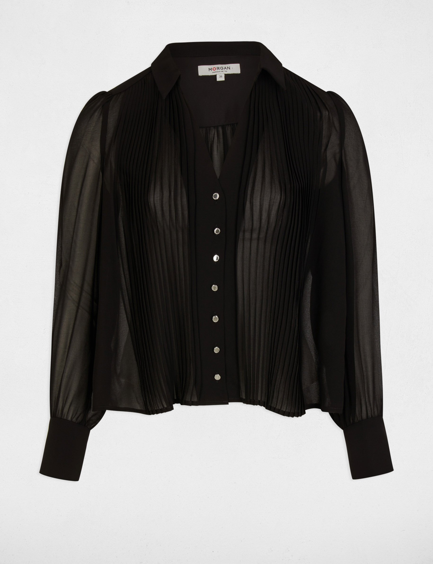 Long-sleeved shirt with pleats black women