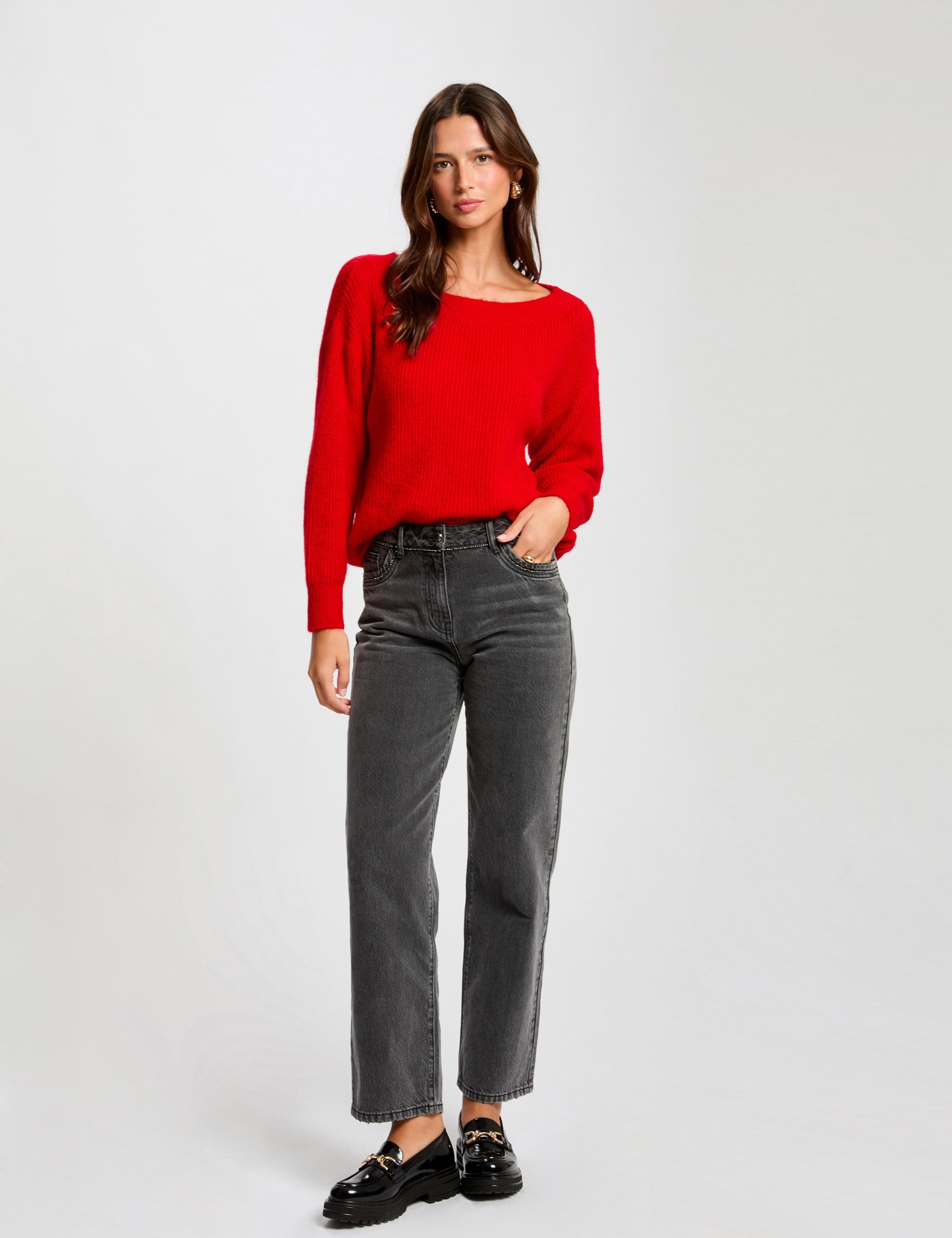 Jumper with round neck red women