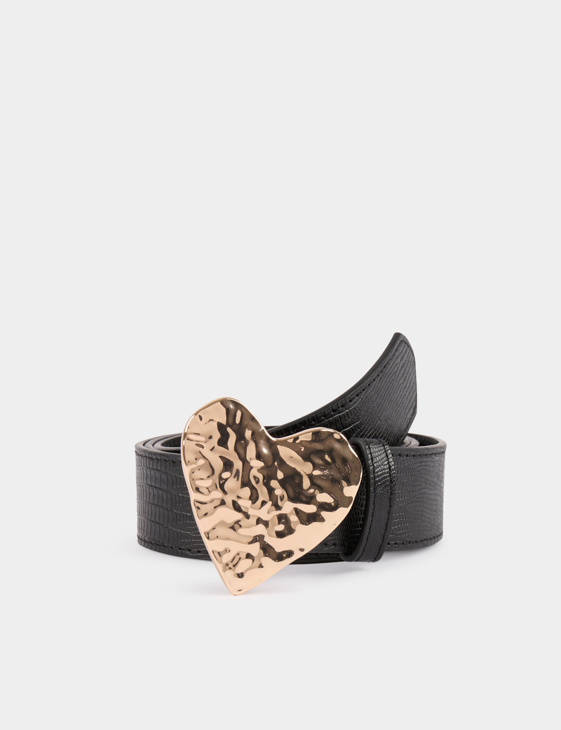 Croc belt heart-shaped buckle black women