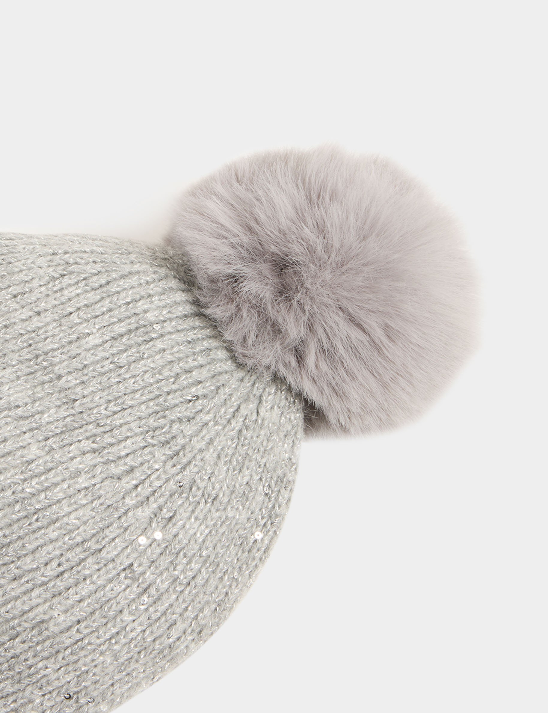 Beanie pom-pom and sequins mid-grey ladies'