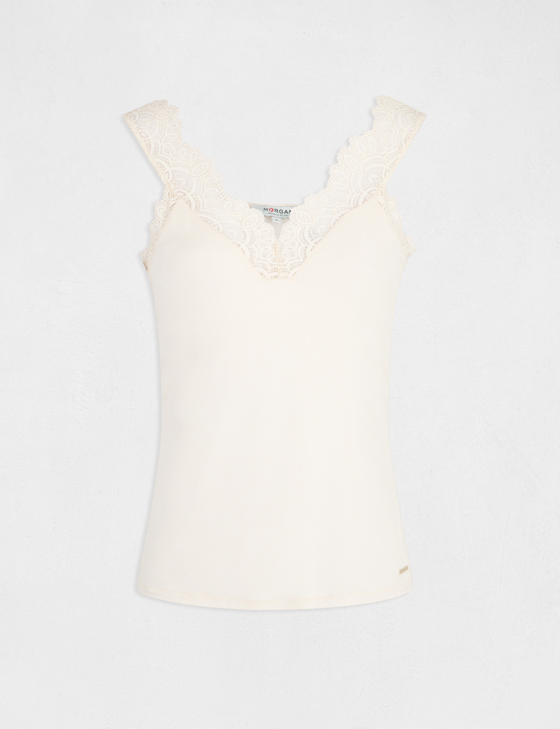 Vest top wide straps with lace ivory women