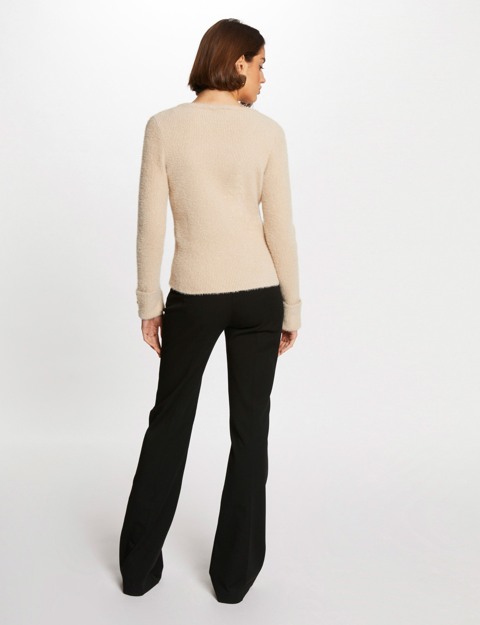 Long-sleeved jumper with V-neck taupe women