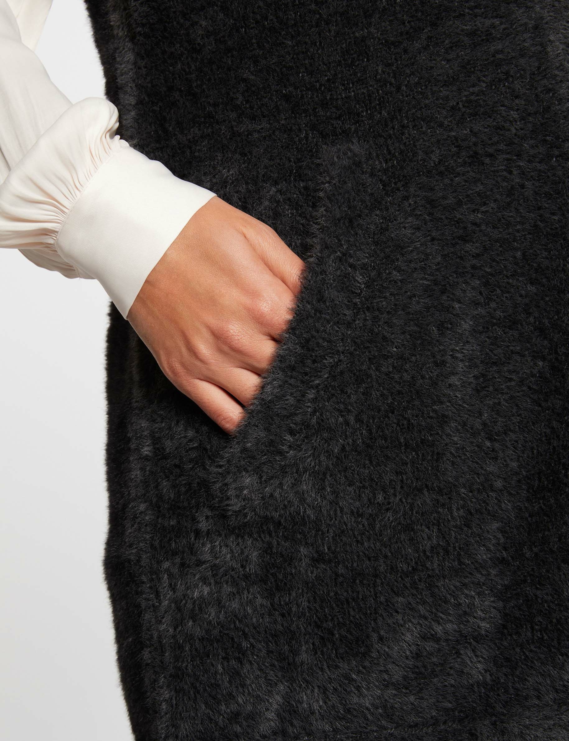 Short-sleeved fur cardigan anthracite grey women