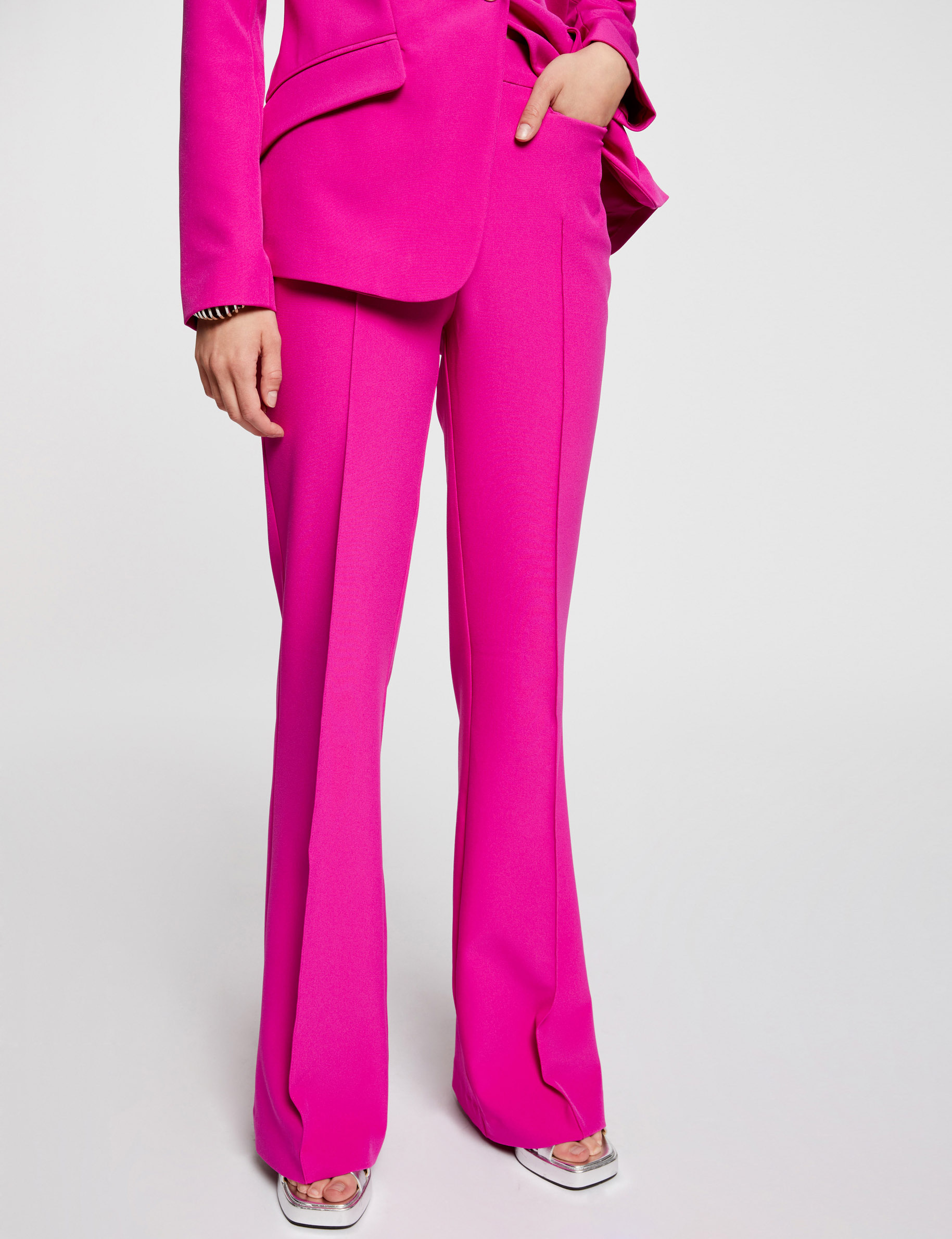 Bootcut trousers with darts dark pink ladies'