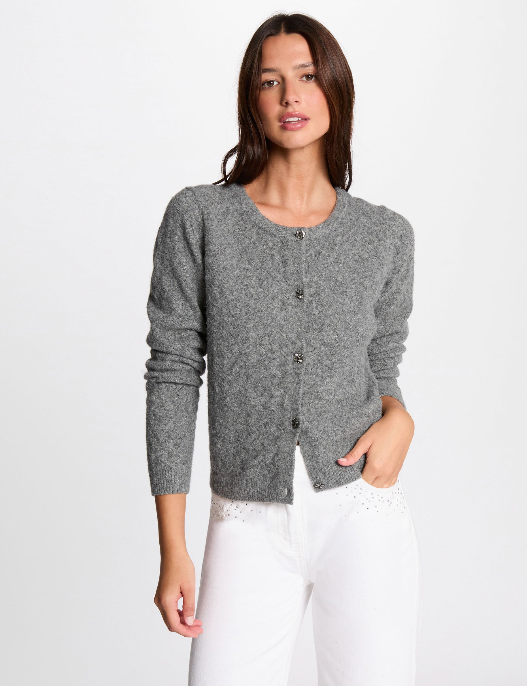 Long-sleeved cardigan anthracite grey women