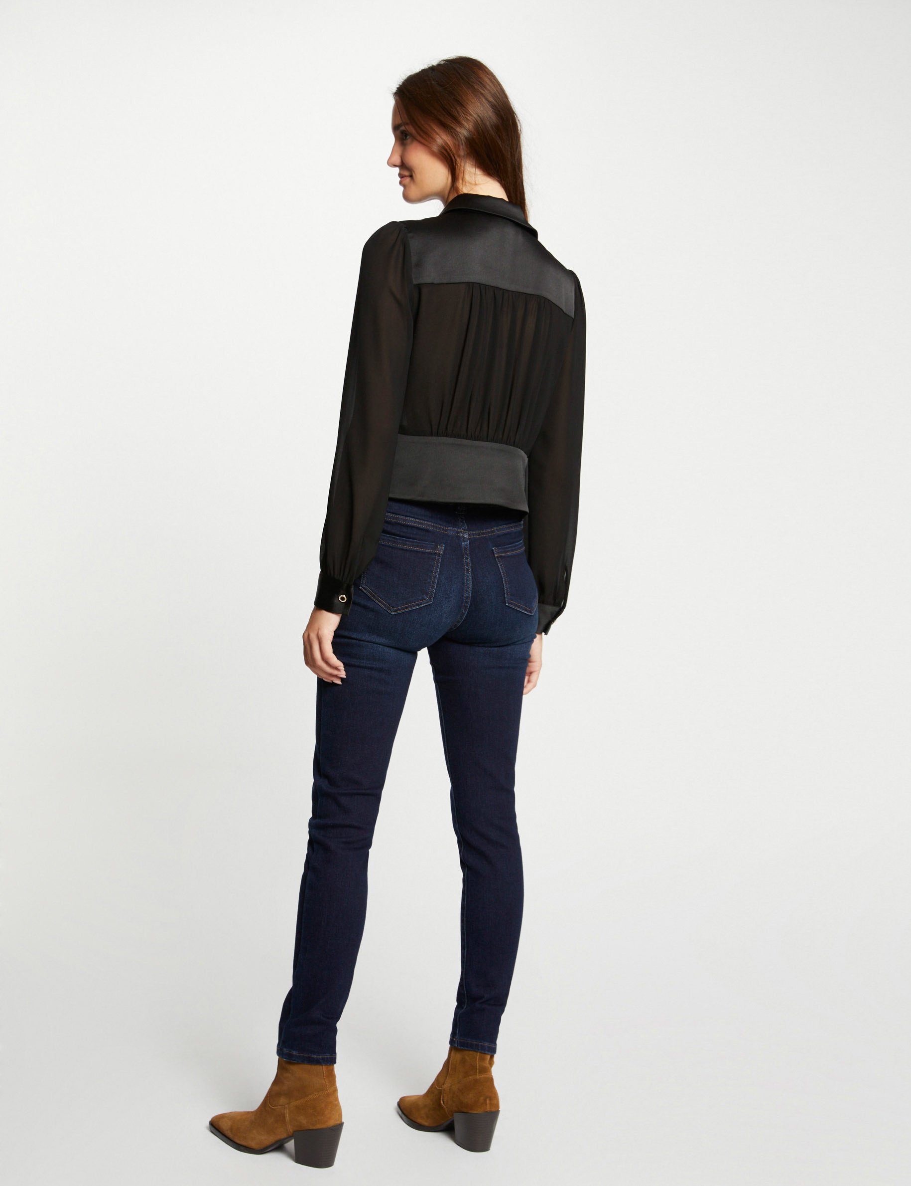 Long-sleeved shirt with pleats black women