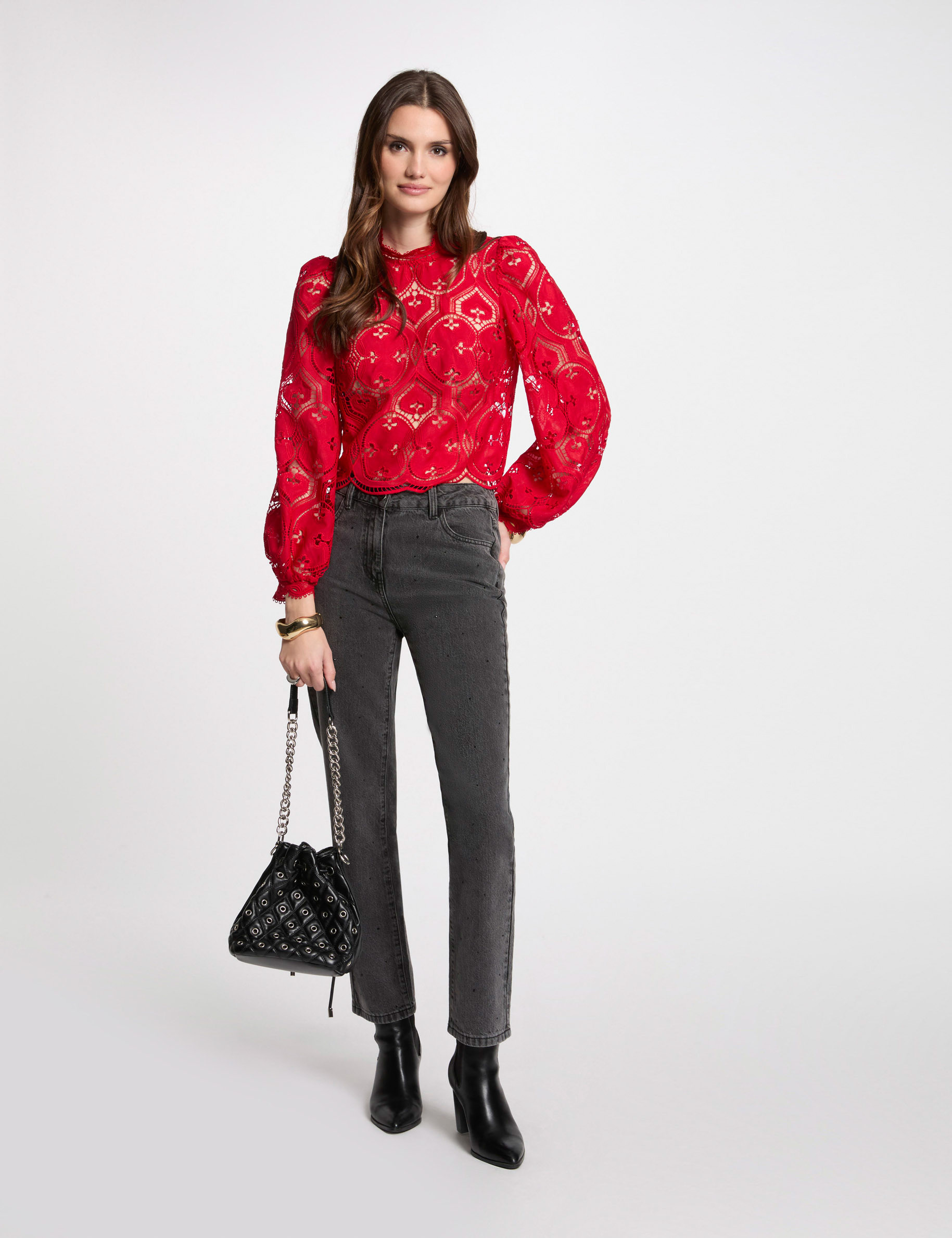 Long-sleeved blouse red women