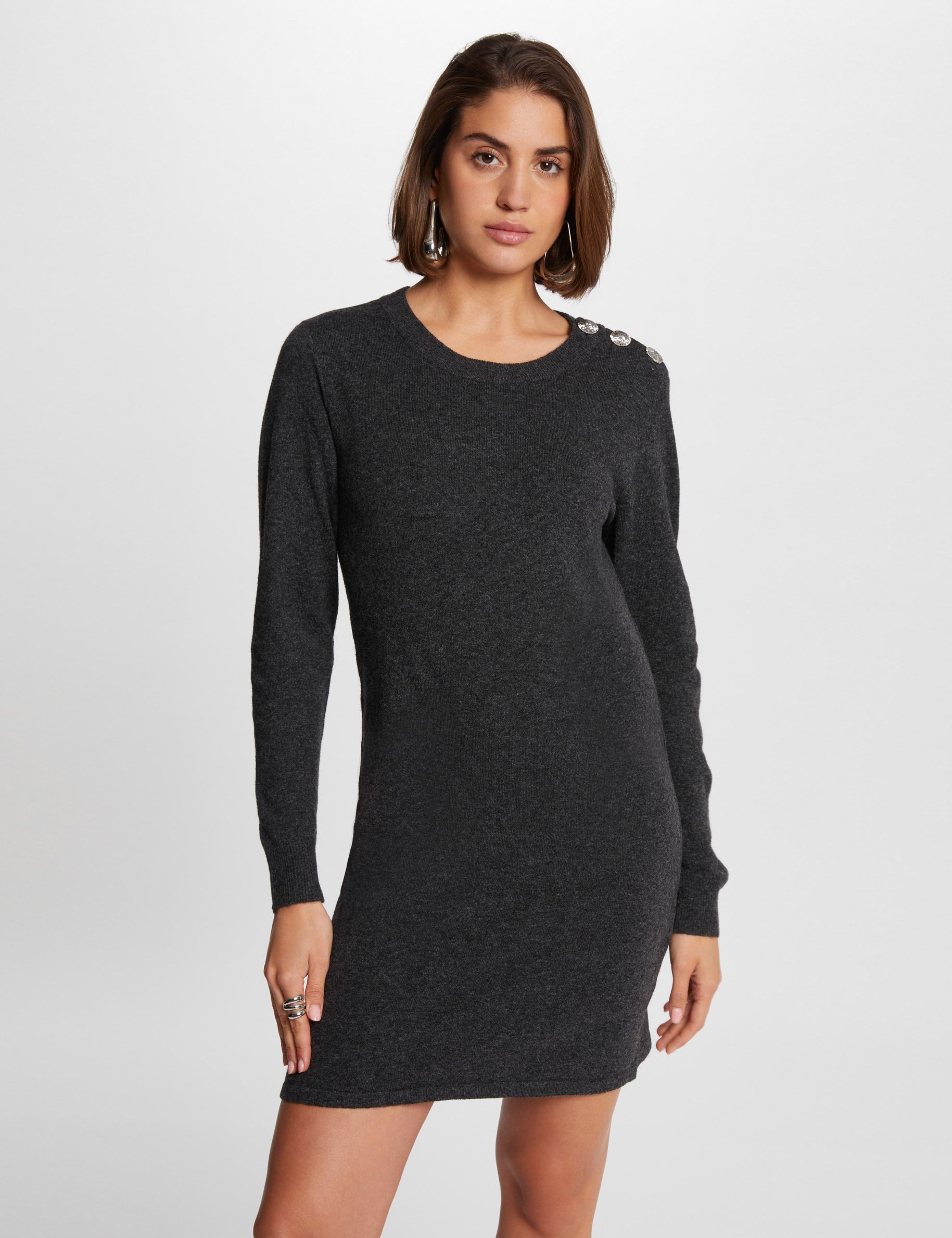 Mini straight knitted dress anthracite grey women