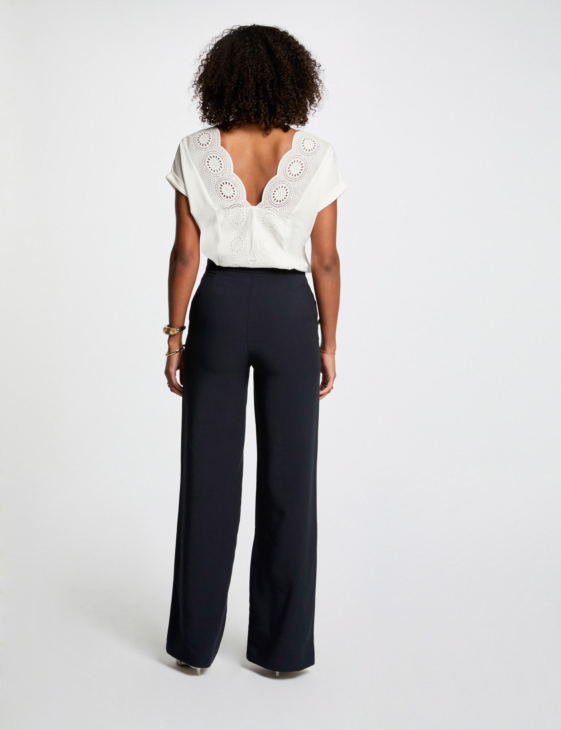 Wide leg trousers with buttons navy blue women