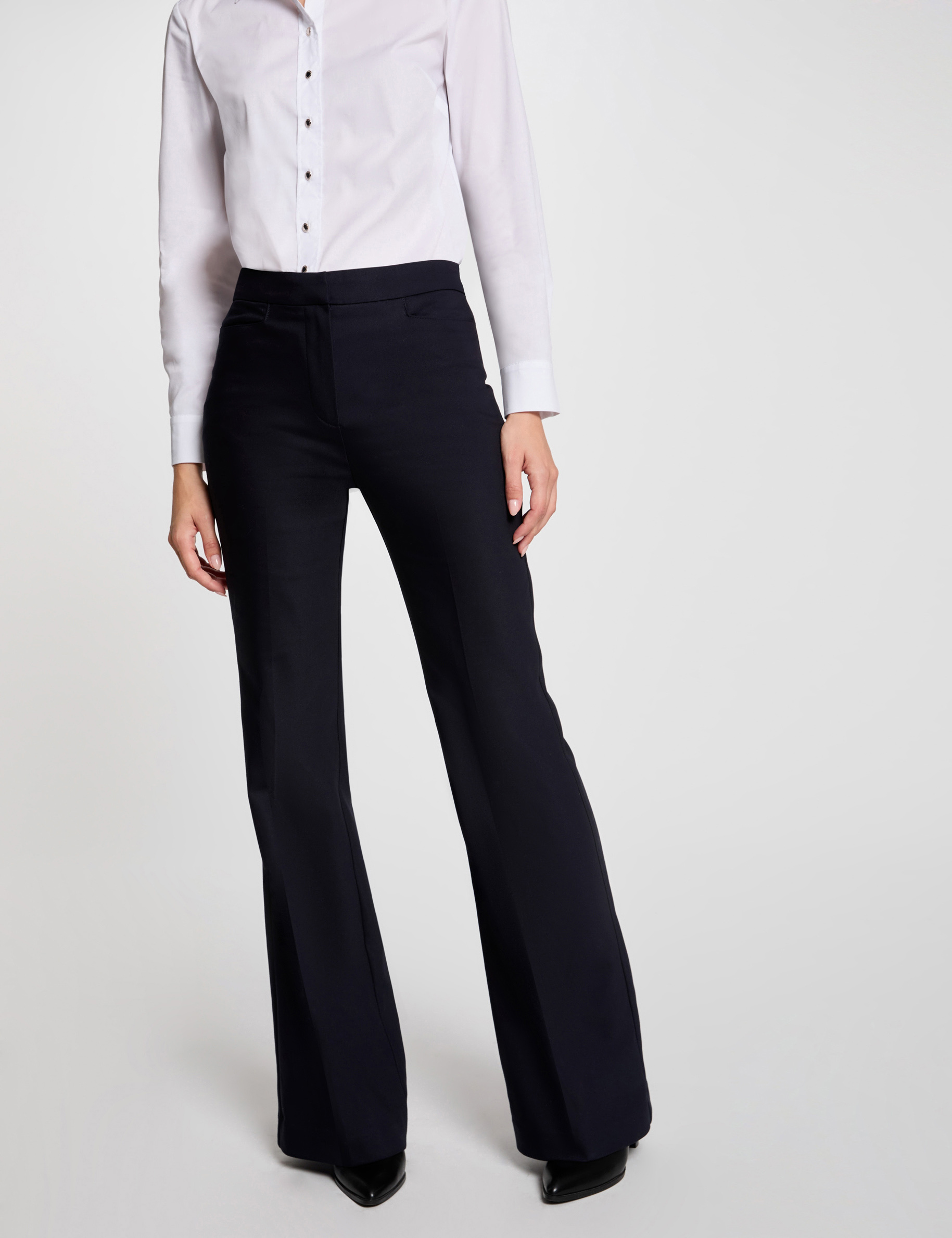 Flare trousers with darts navy women