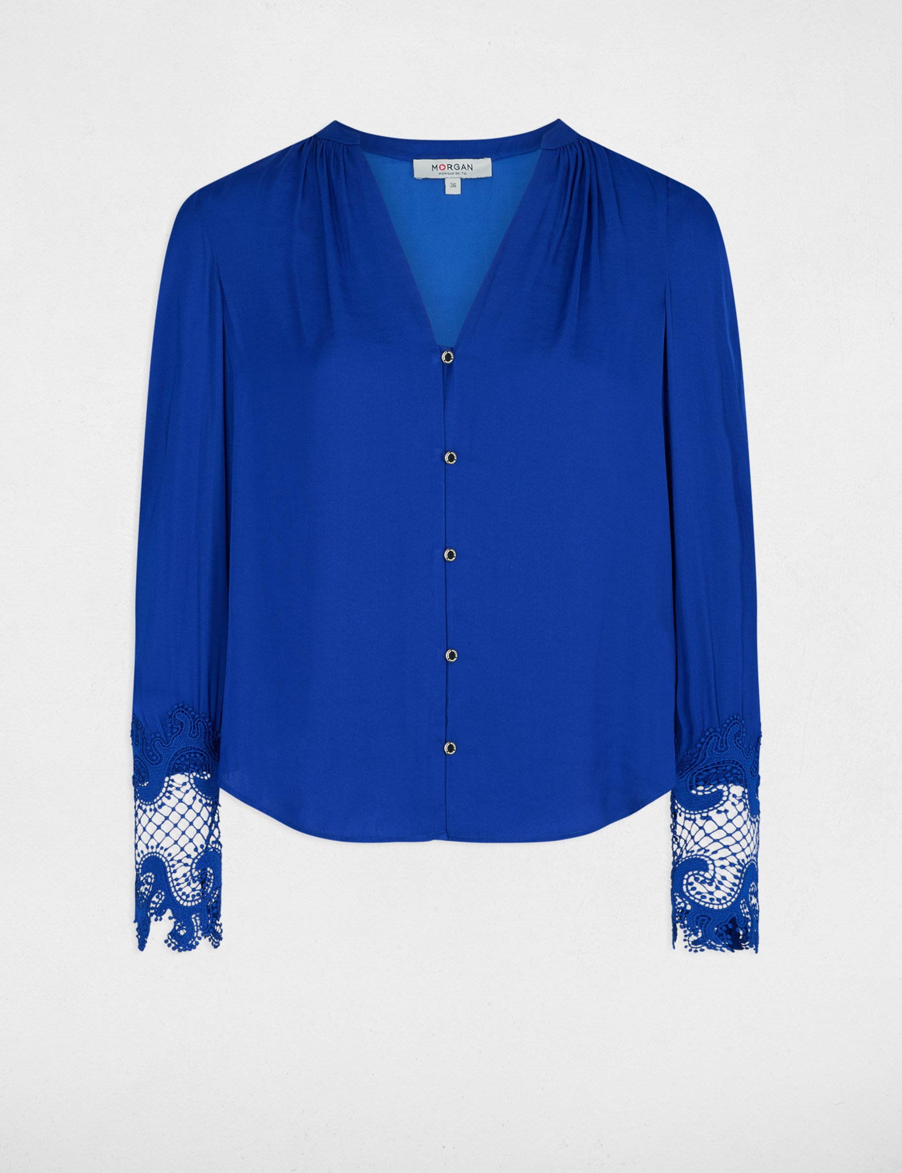 Long-sleeved satin shirt electric blue women