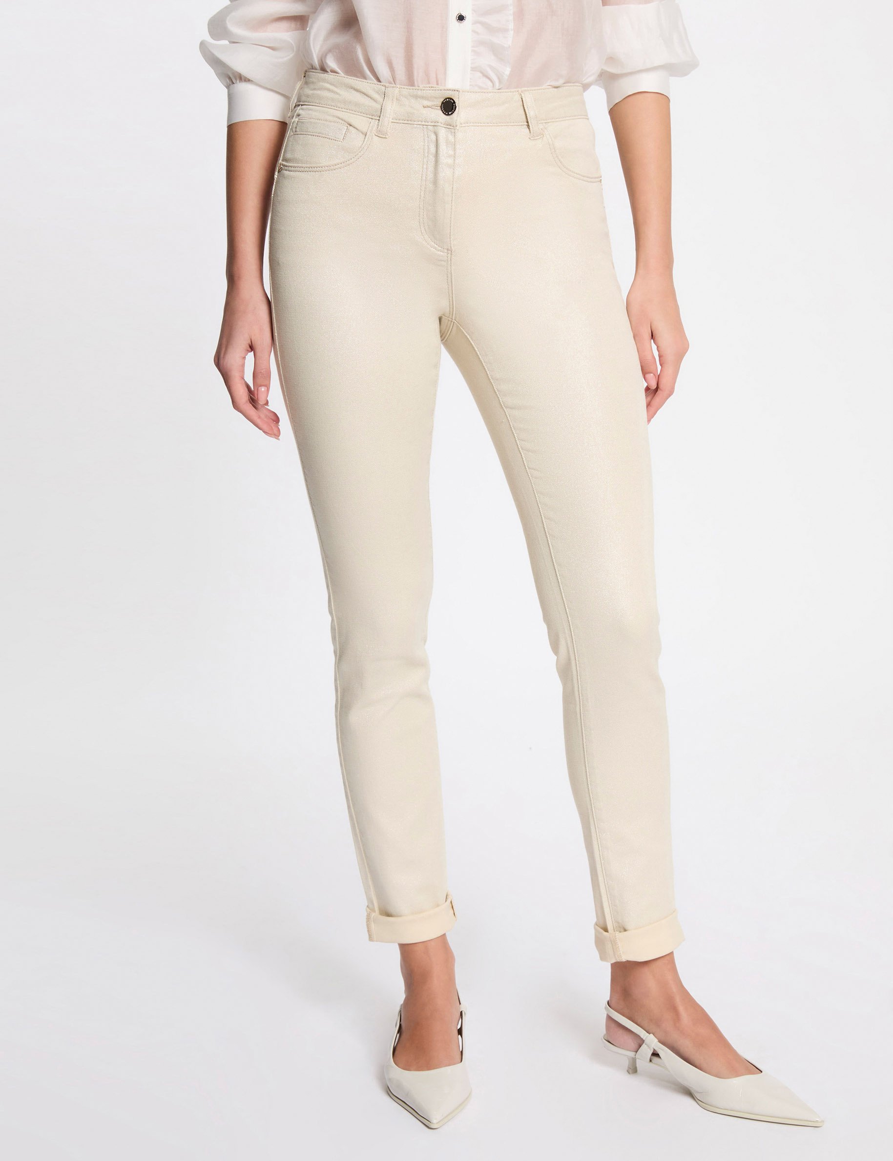 Iridescent slim jeans ivory women