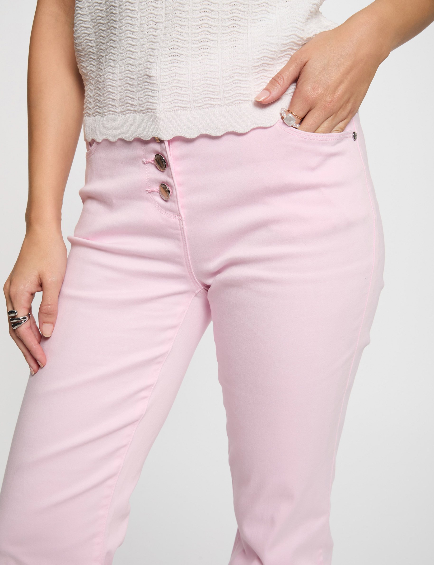 Buttoned bootcut trousers pastel pink women