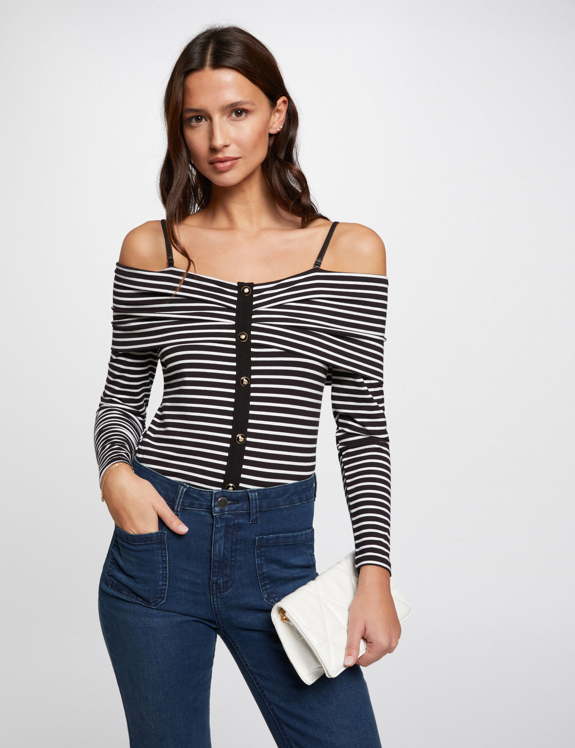 Striped long-sleeved t-shirt ivory women