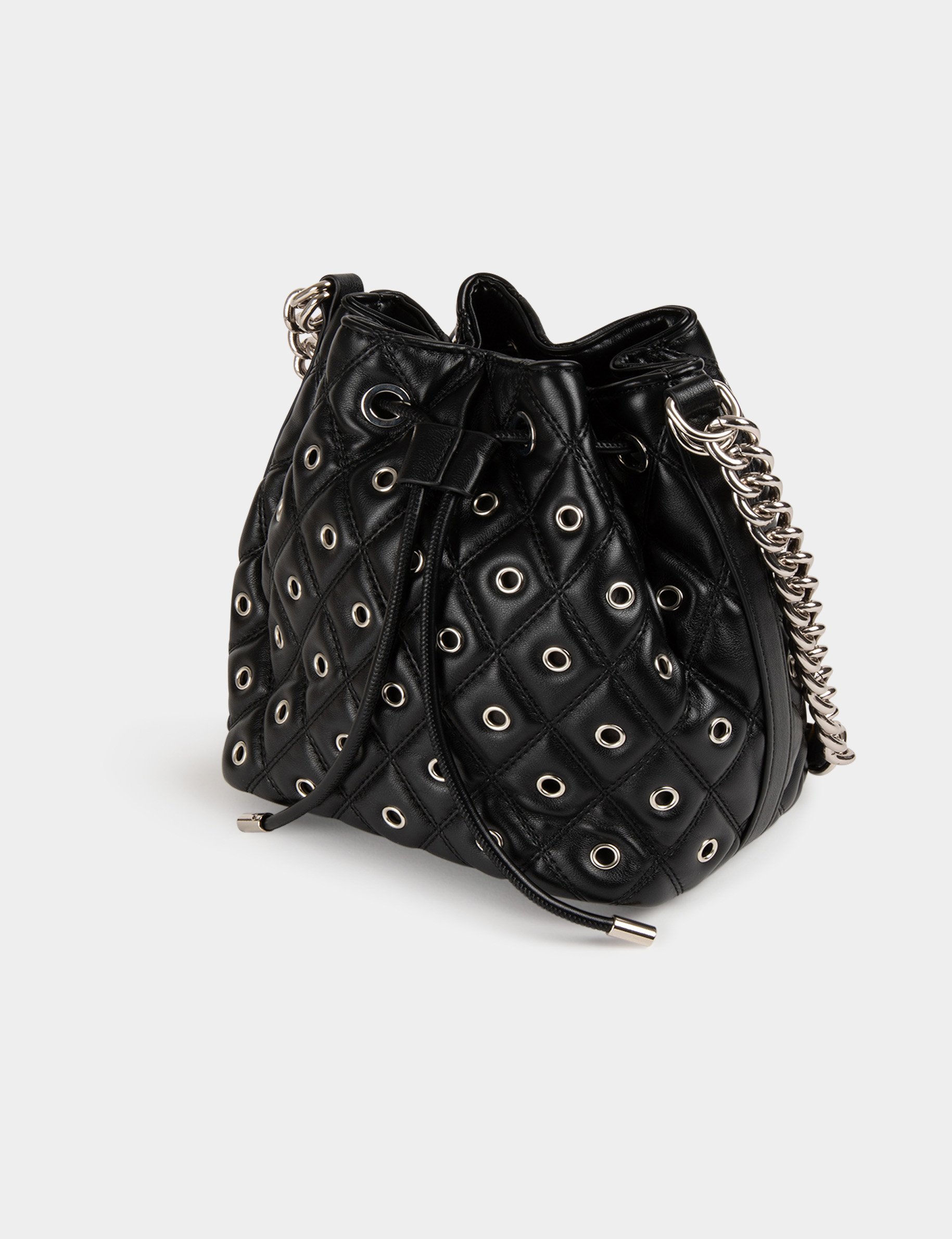 Quilted bucket bag eyelets black women