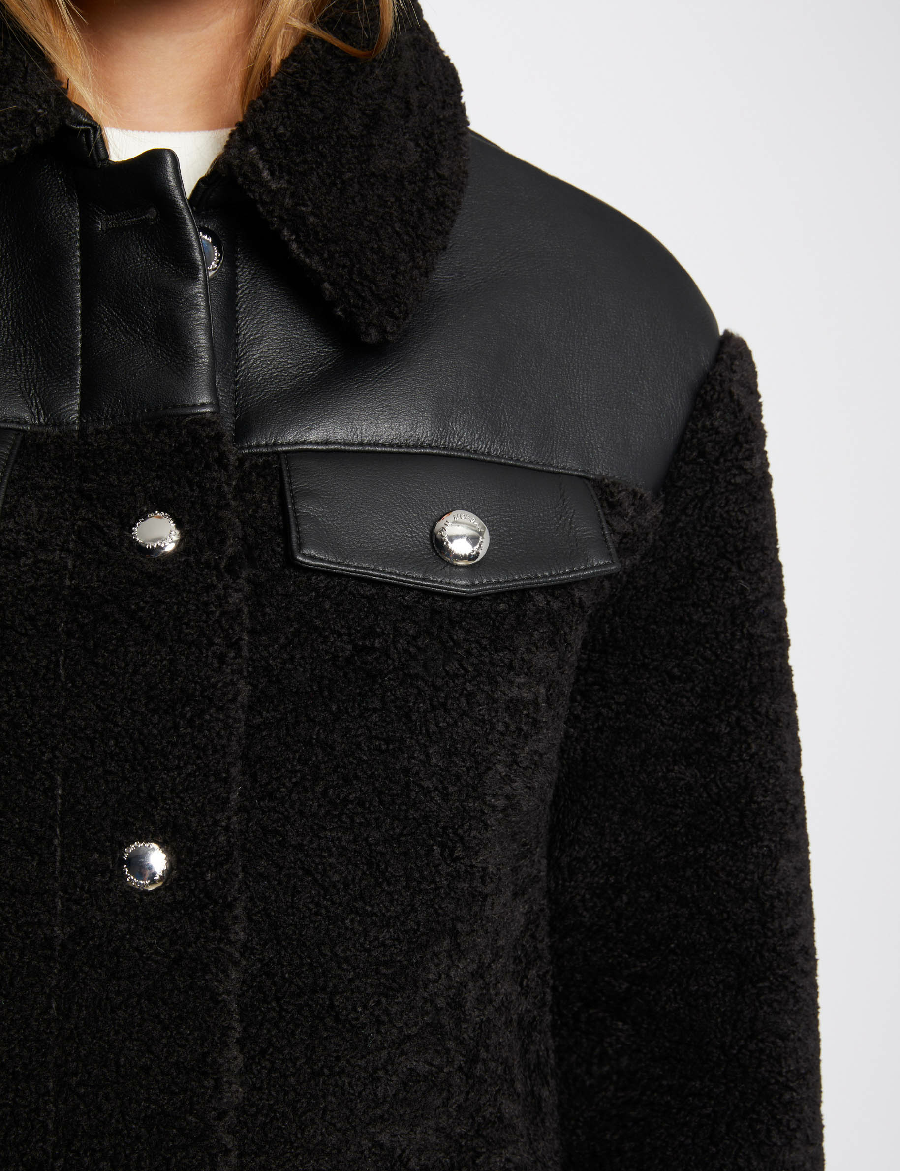 Coat faux leather details black women